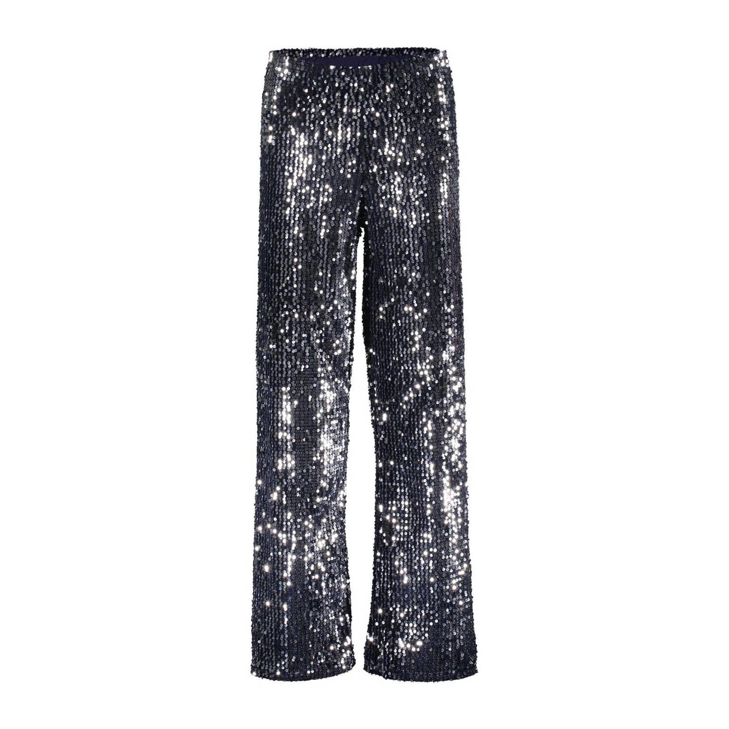 Geisha wide leg broek zilver donkerblauw