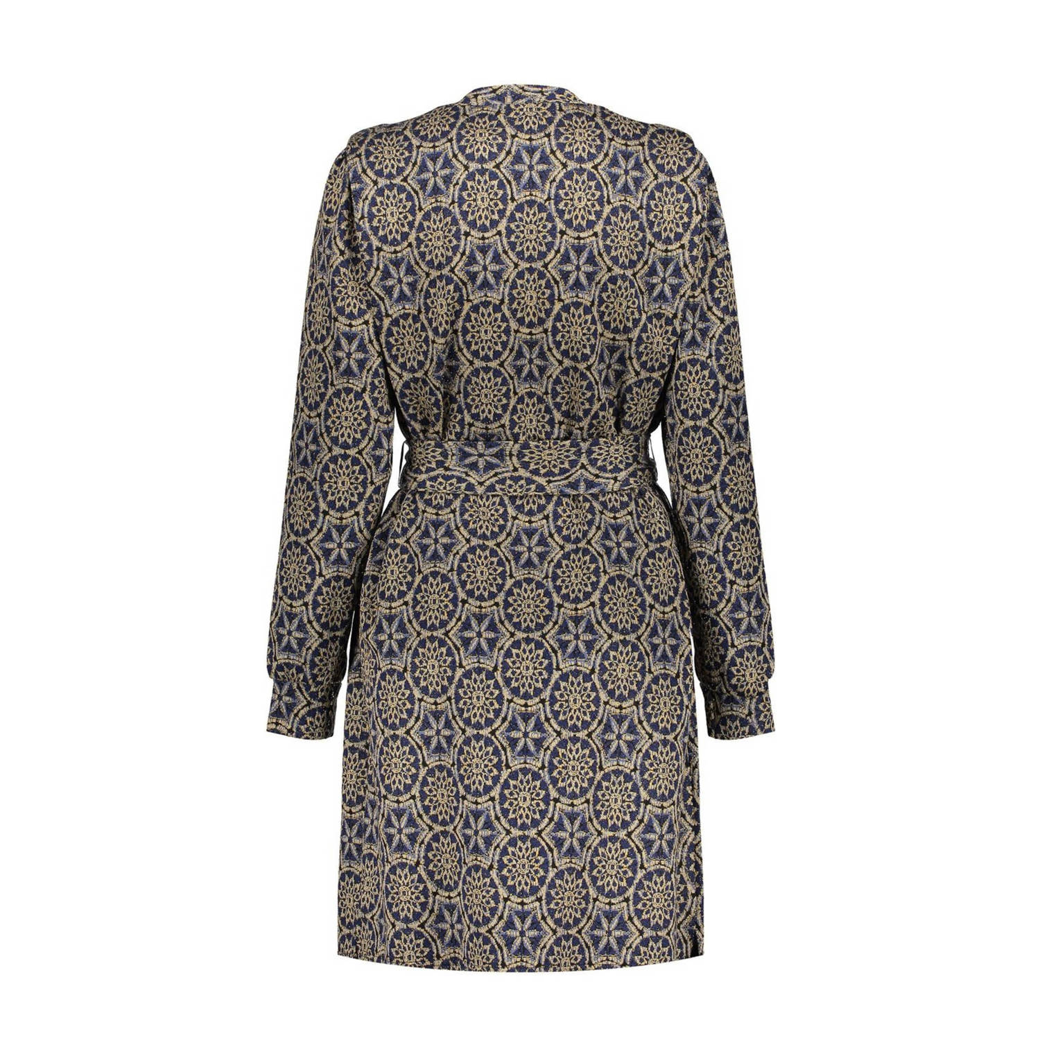 Geisha blousejurk met all over print en ceintuur donkerblauw