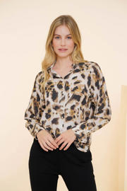 thumbnail: Geisha blouse met panterprint bruin/zwart