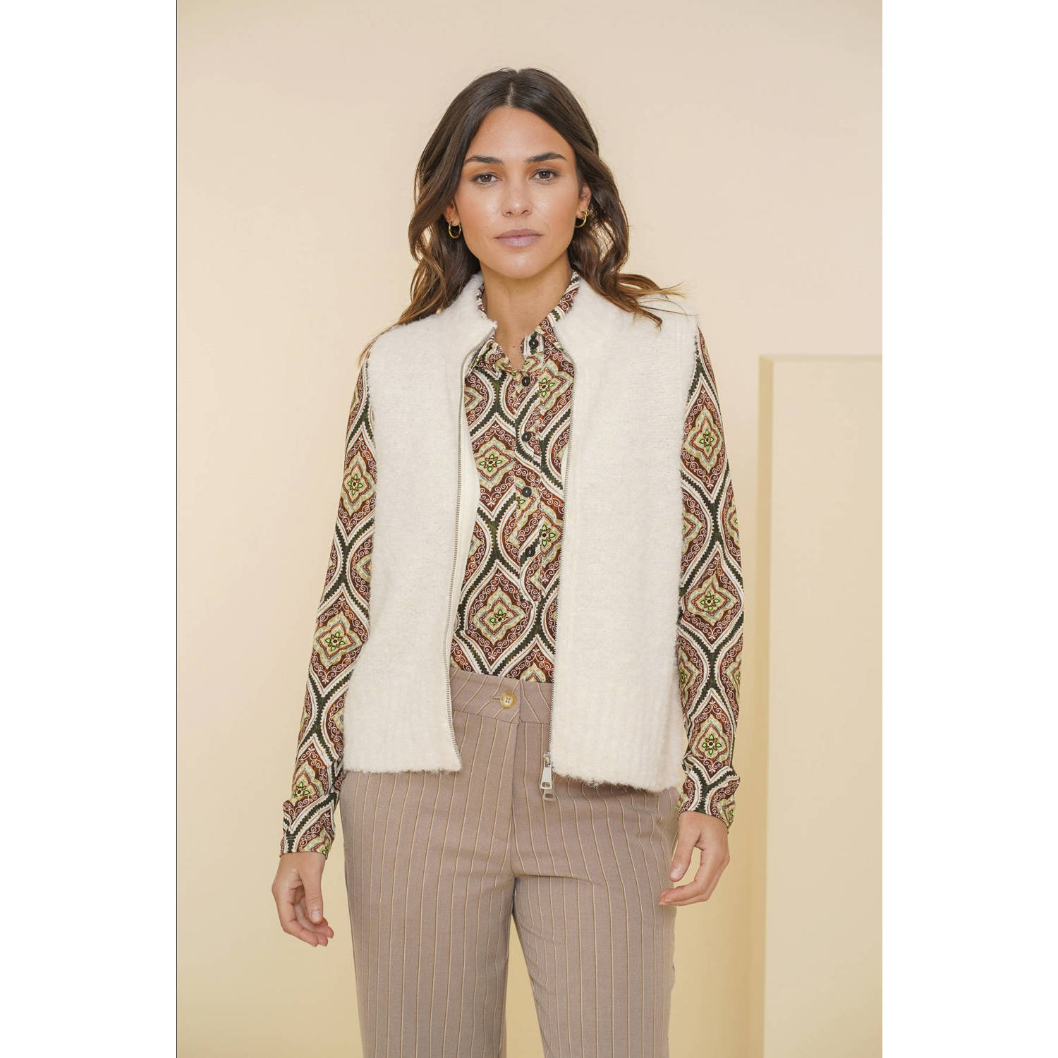 Geisha Gebreide Rits Gilet White Dames