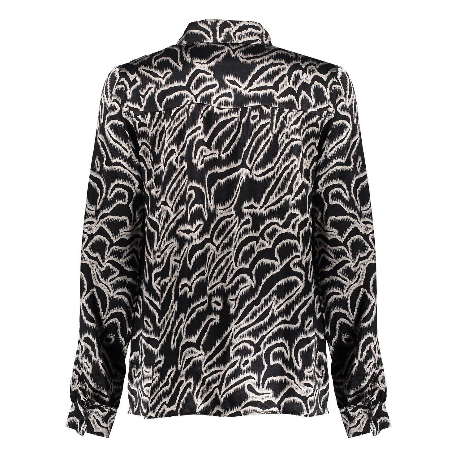 Geisha blouse met all over print zwart zand