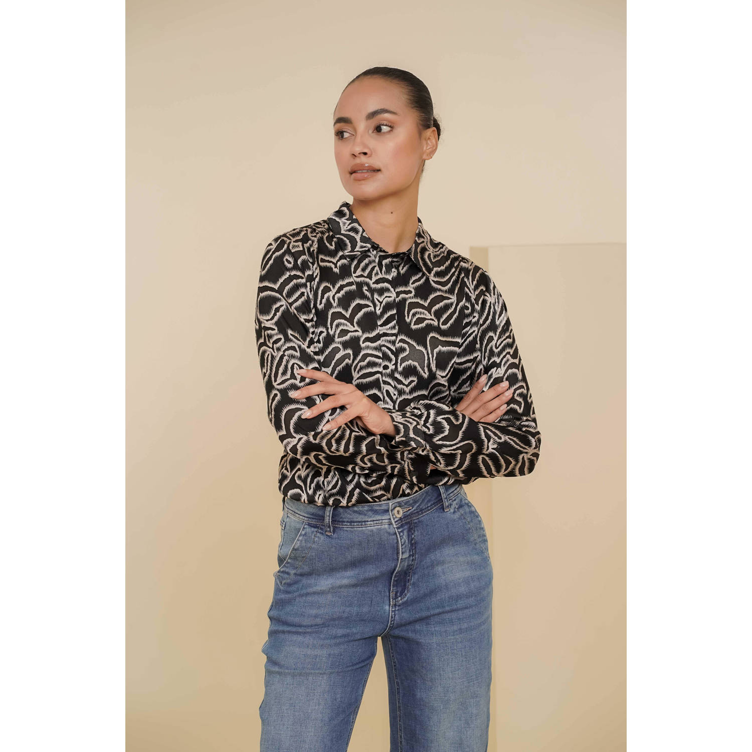 Geisha Elegante Blouse met Lange Mouwen Black Dames