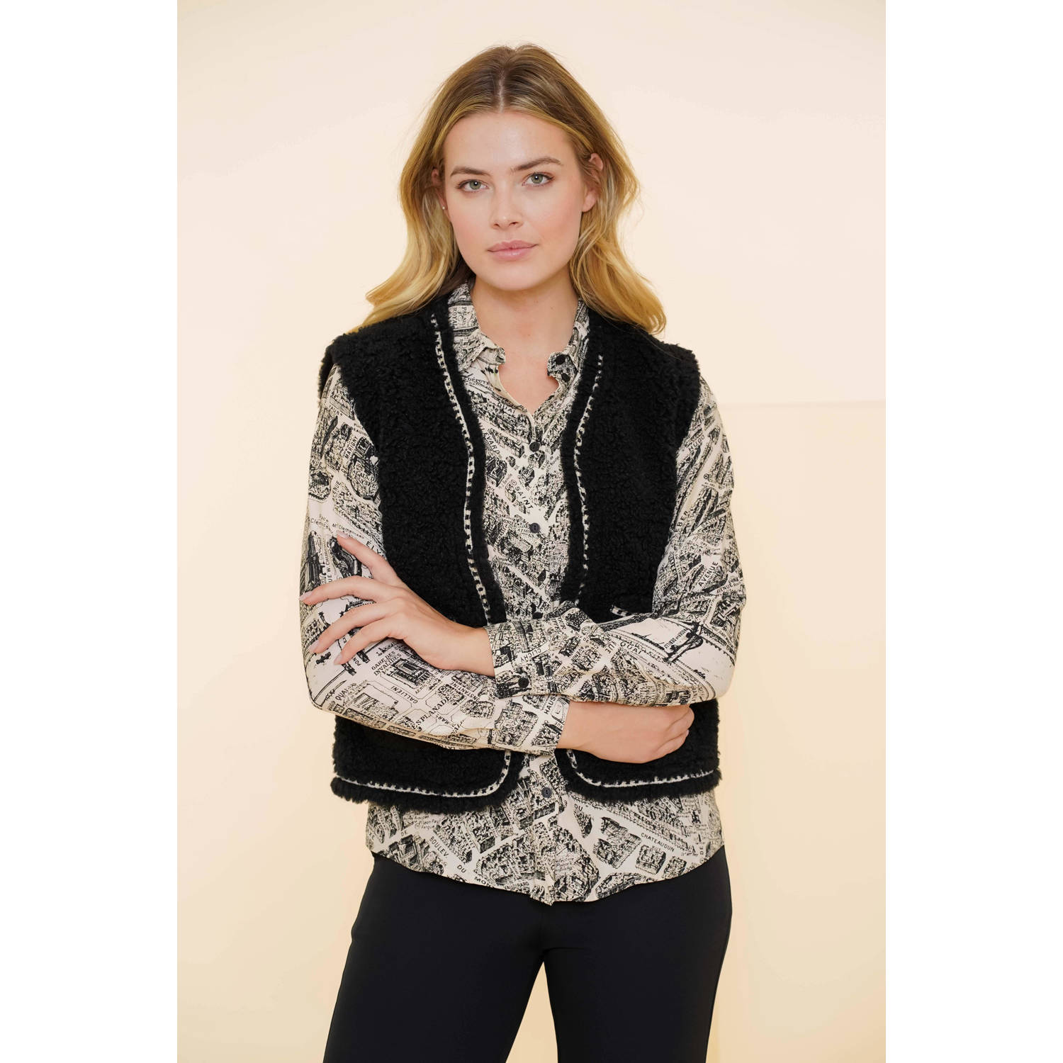 Geisha Geborduurde Teddy Gilet Black Dames