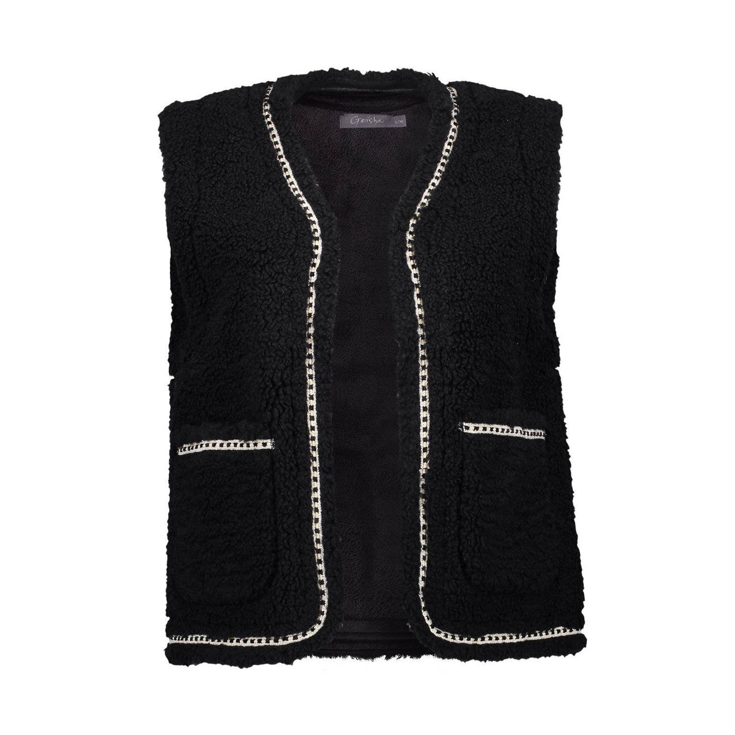 Geisha Geborduurde Teddy Gilet Black Dames