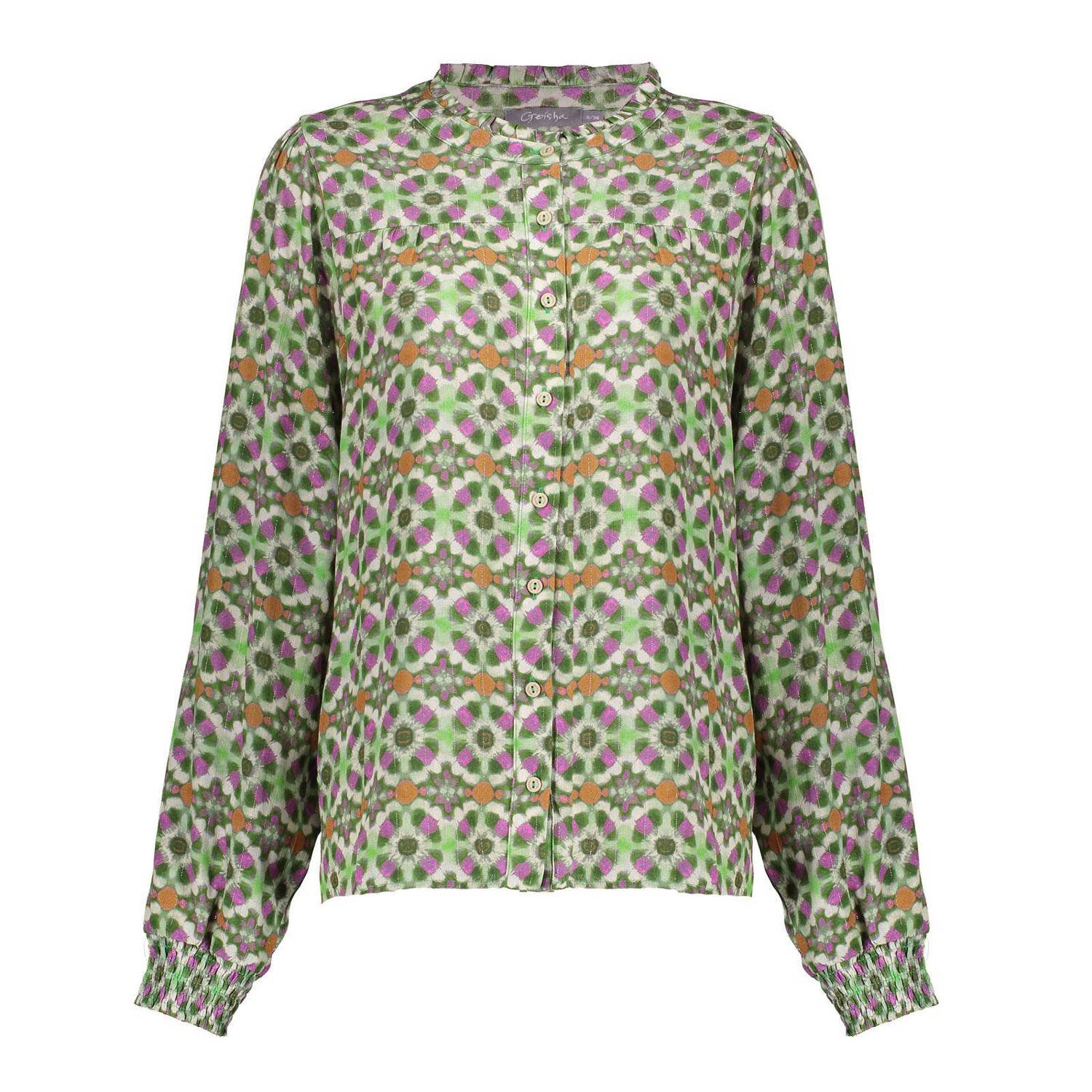 Geisha blouse met all over print groen