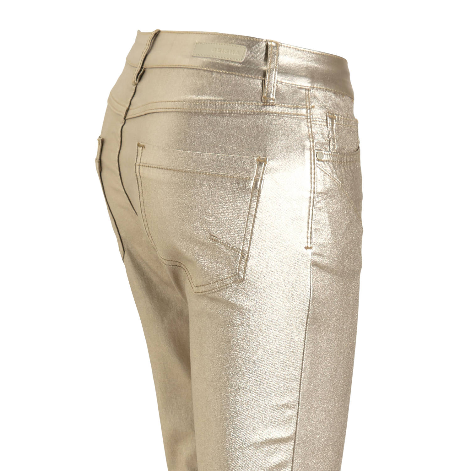 Geisha coated regular fit broek goud