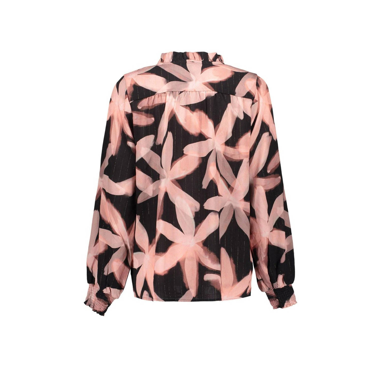 Geisha gebloemde blouse roze zwart