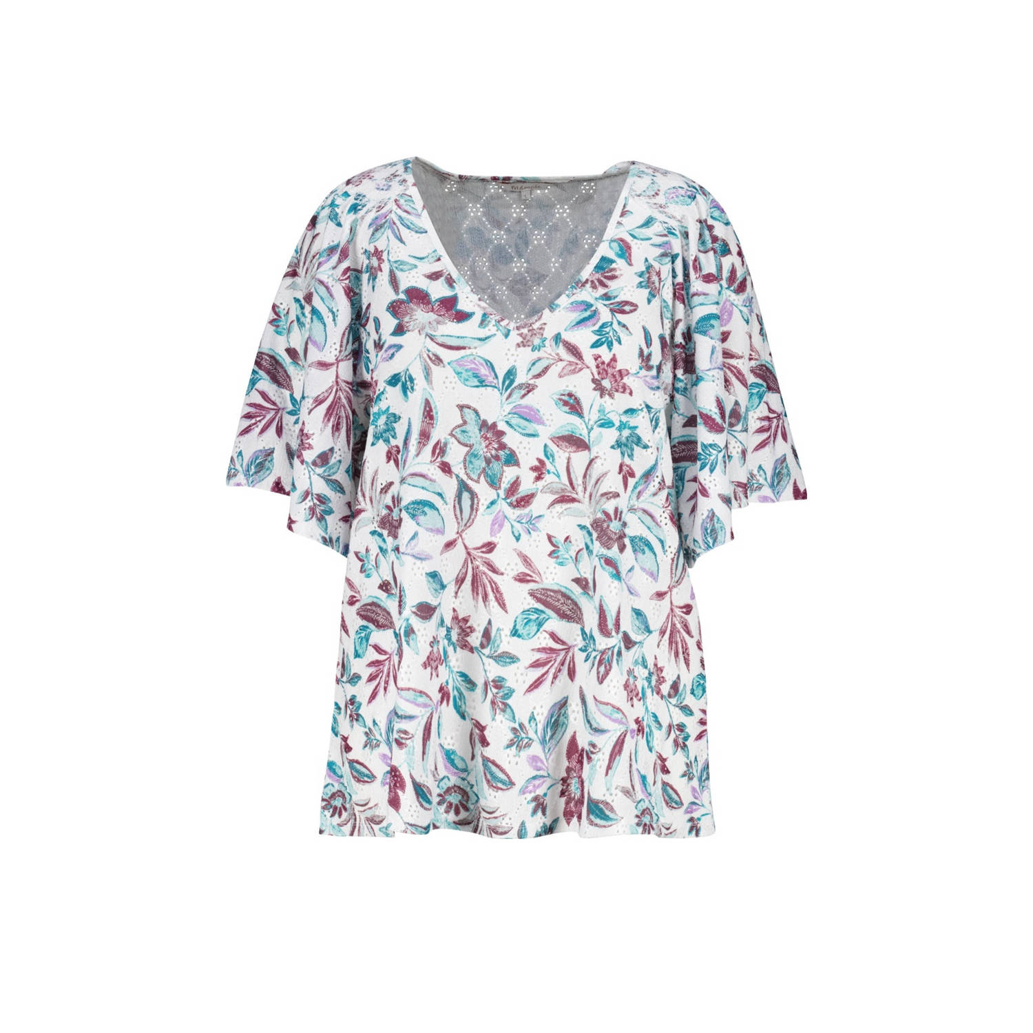 MS Mode gebloemd T-shirt lichtblauw wit roze