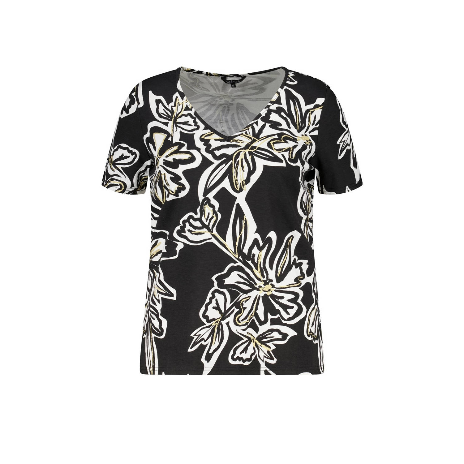 MS Mode gebloemd T-shirt zwart ecru