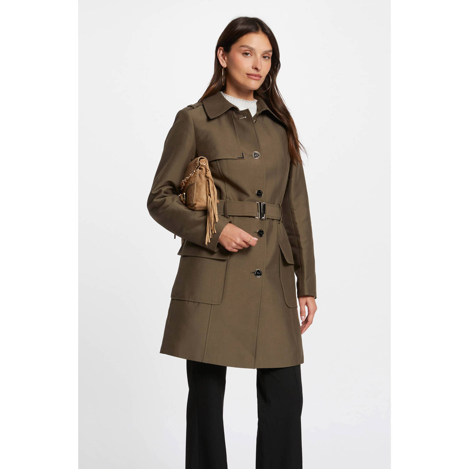 Morgan trenchcoat met ceintuur kaki