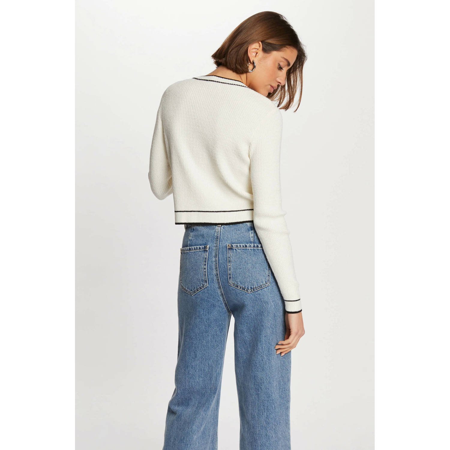 Morgan gebreid vest ecru blauw