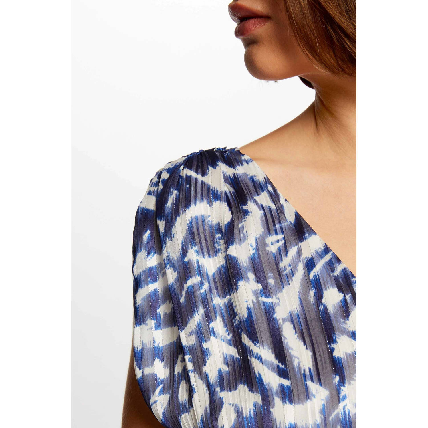 Morgan maxi jurk met all over print en glitters donkerblauw wit