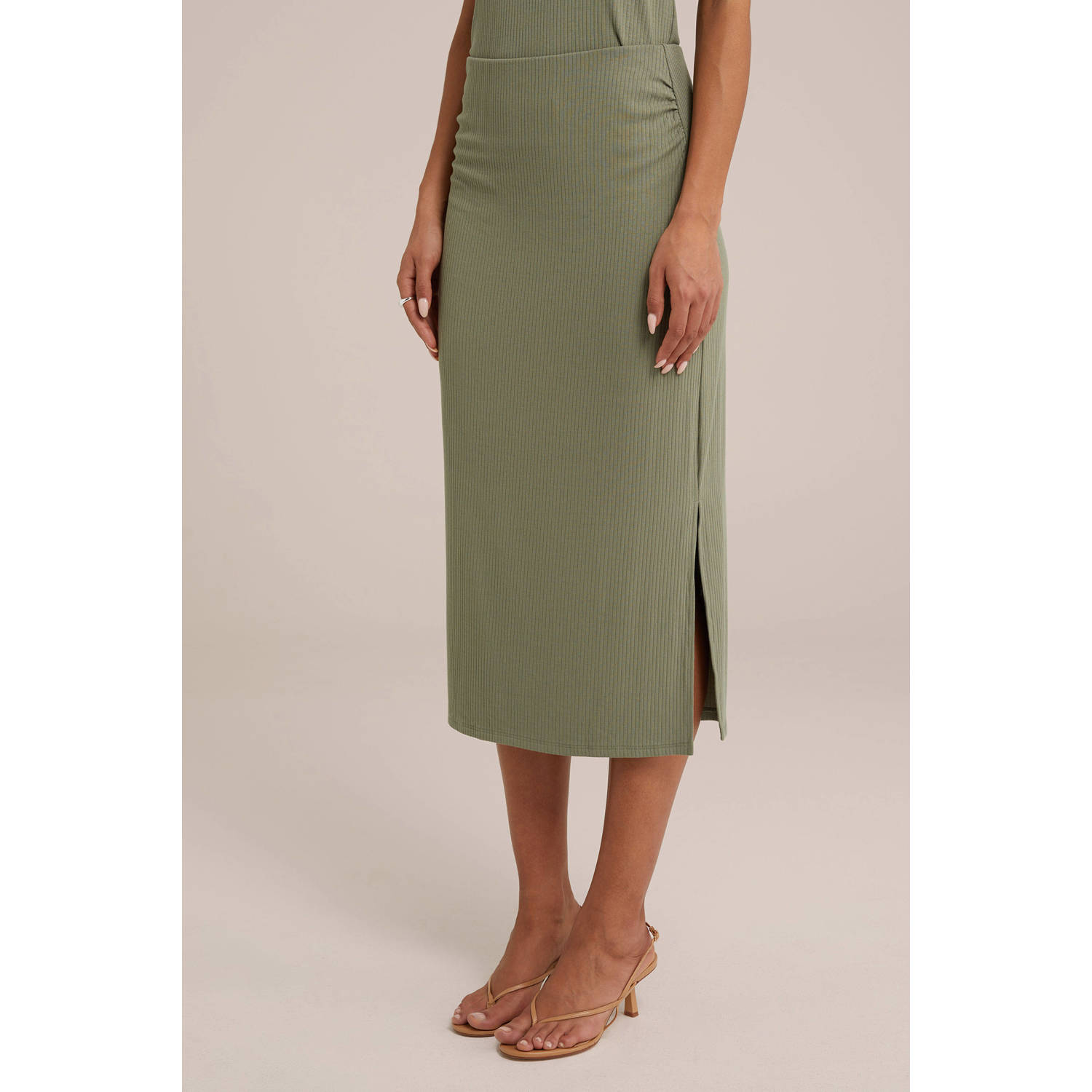 WE Fashion midi rok lichtkaki