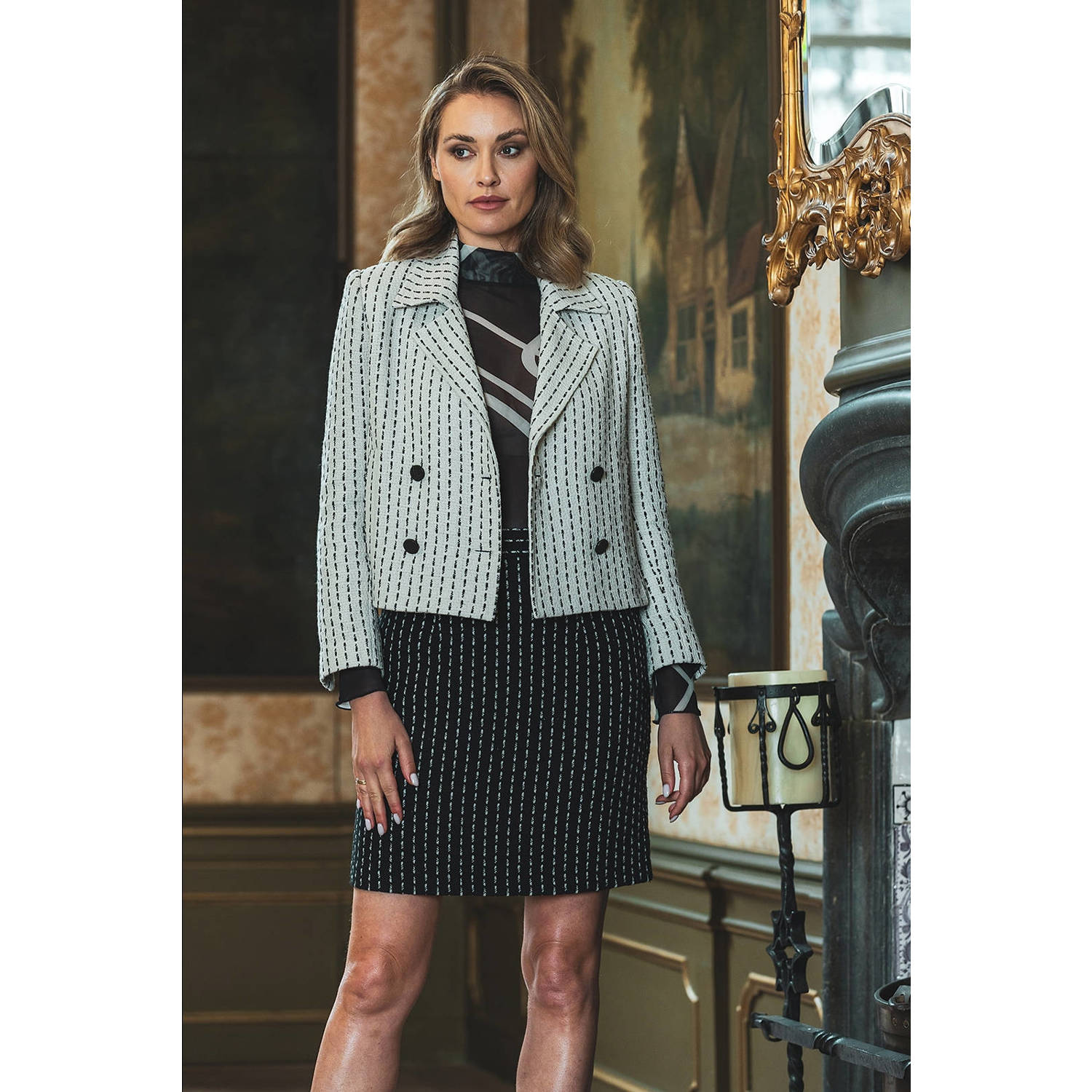 LabeL DOT rok met all over print zwart ecru