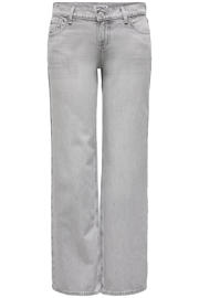 thumbnail: Lichtgrijze dames ONLY low waist wide leg jeans van denim met rits- en knoopsluiting en effen