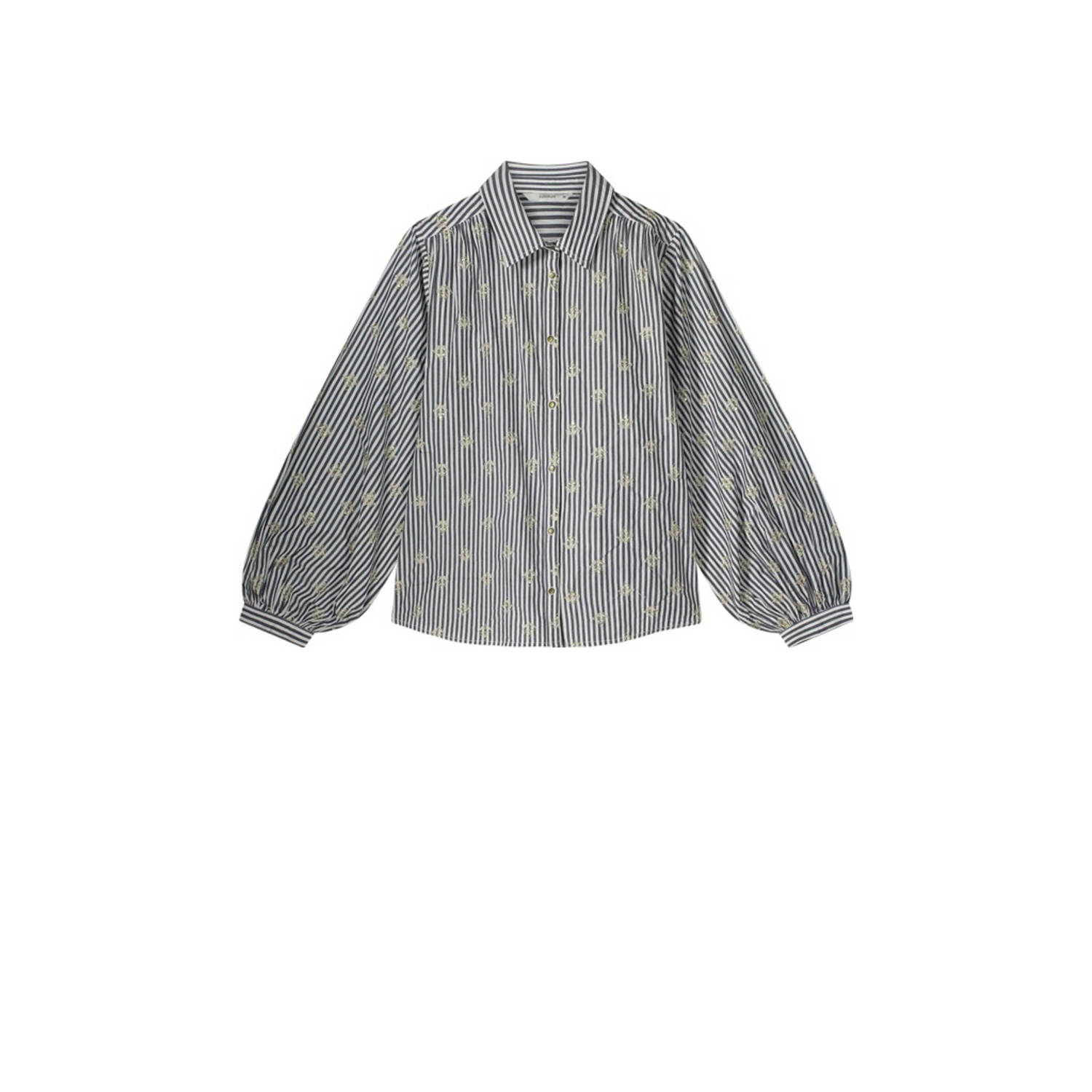Summum Woman Embrostripe Blouse Lange Mouw Gray Dames