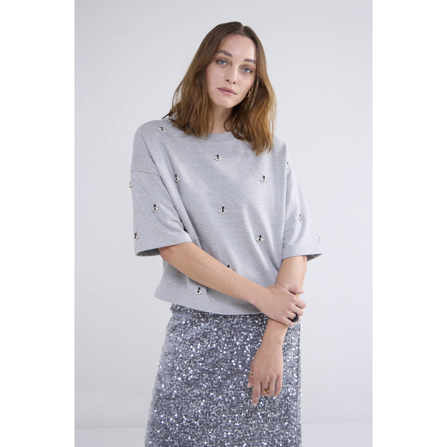 Summum Woman Versierde Boxy Sweater Gray Dames