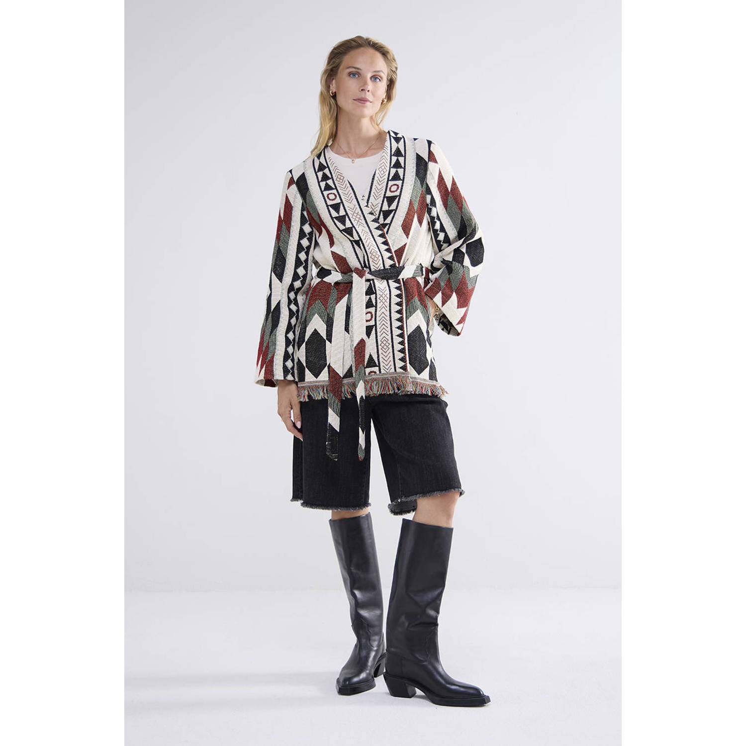 Summum kimono met all over print ecru multi