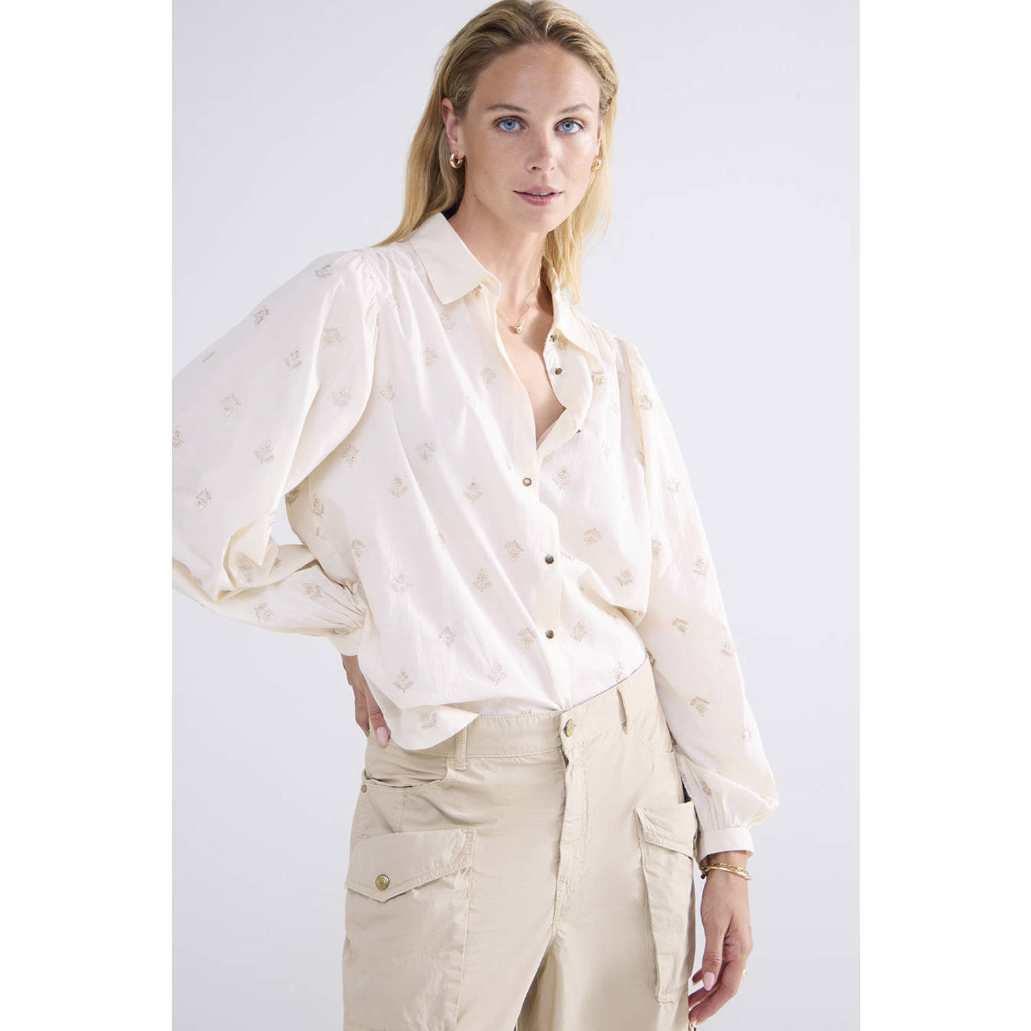 Summum Woman Geborduurde Blouse Effen Kleur Beige Dames