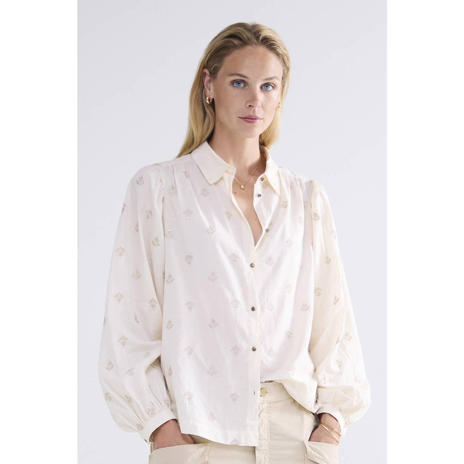 Summum blouse met all over print ivoor