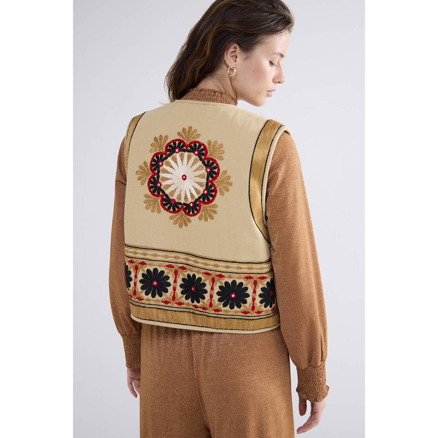 Summum gilet met all over print bruin multi