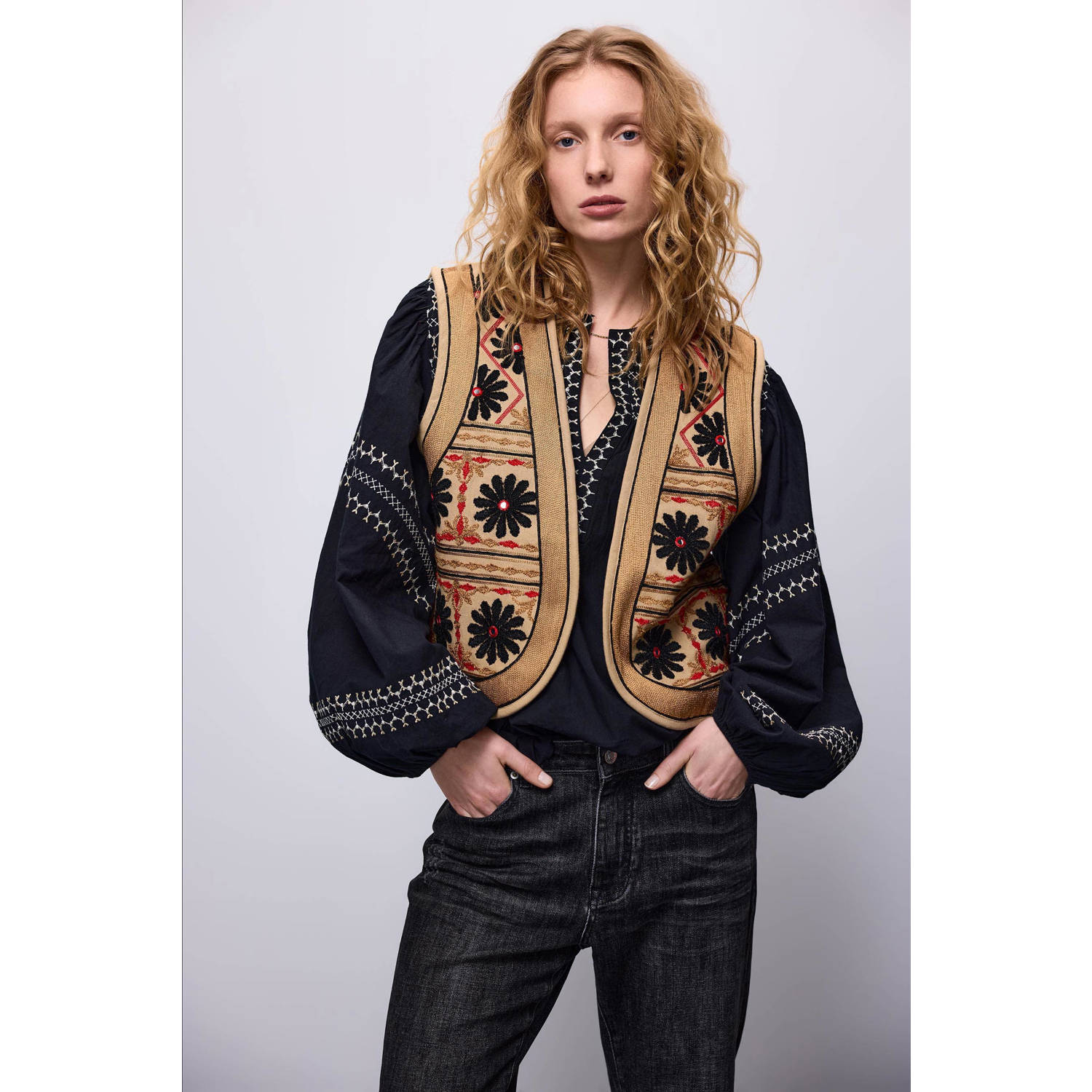 Summum gilet met all over print bruin multi
