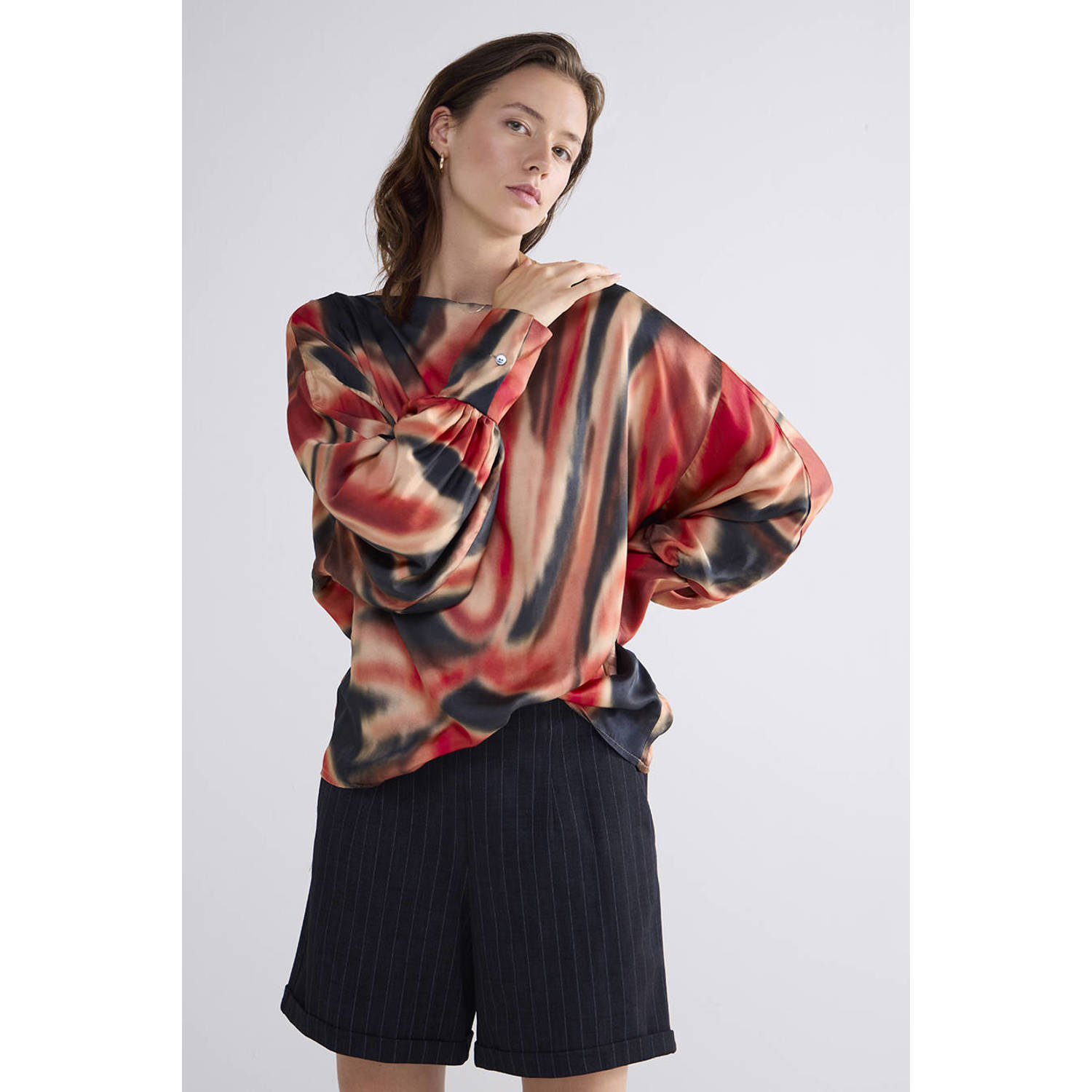 Summum blousetop met all over print zwart rood beige
