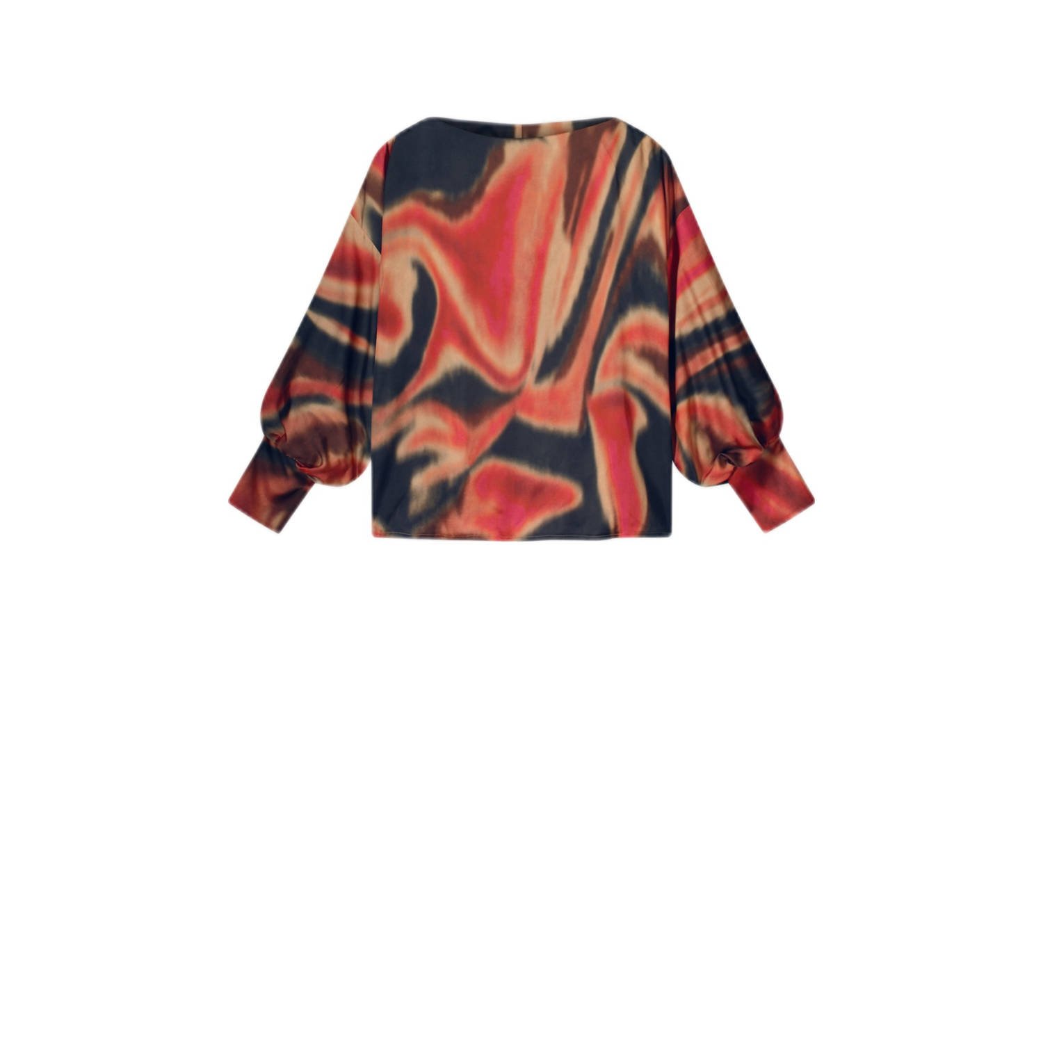 Summum blousetop met all over print zwart rood beige