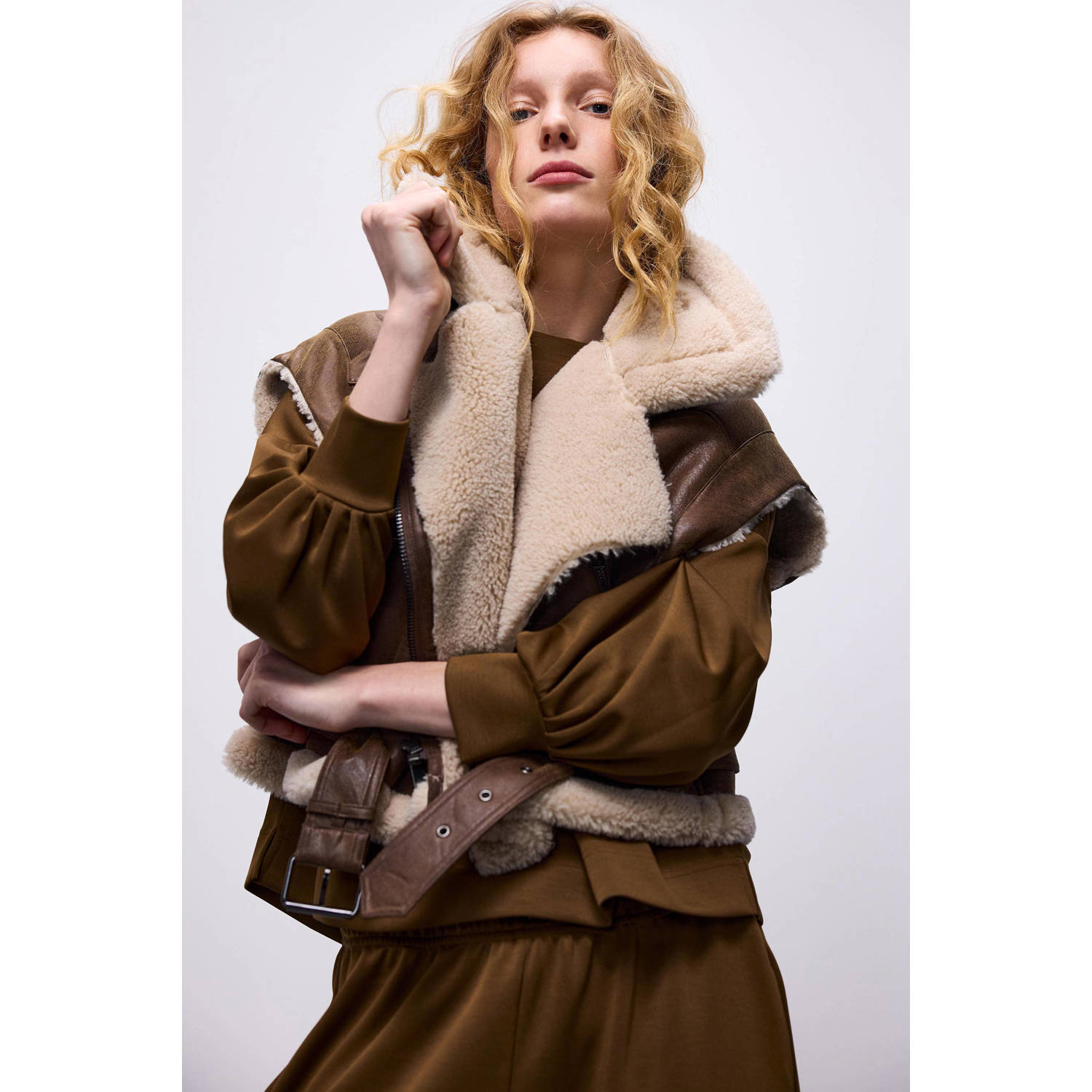 Summum imitatieleren gilet bruin beige