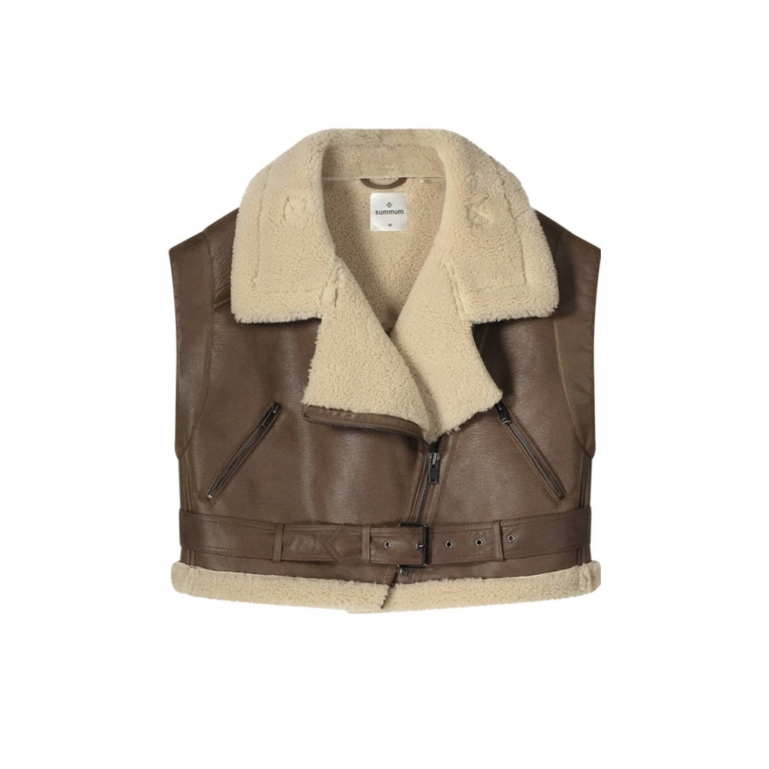 Summum Woman Bruine Leren Blazer Gilet Lammy Brown Dames
