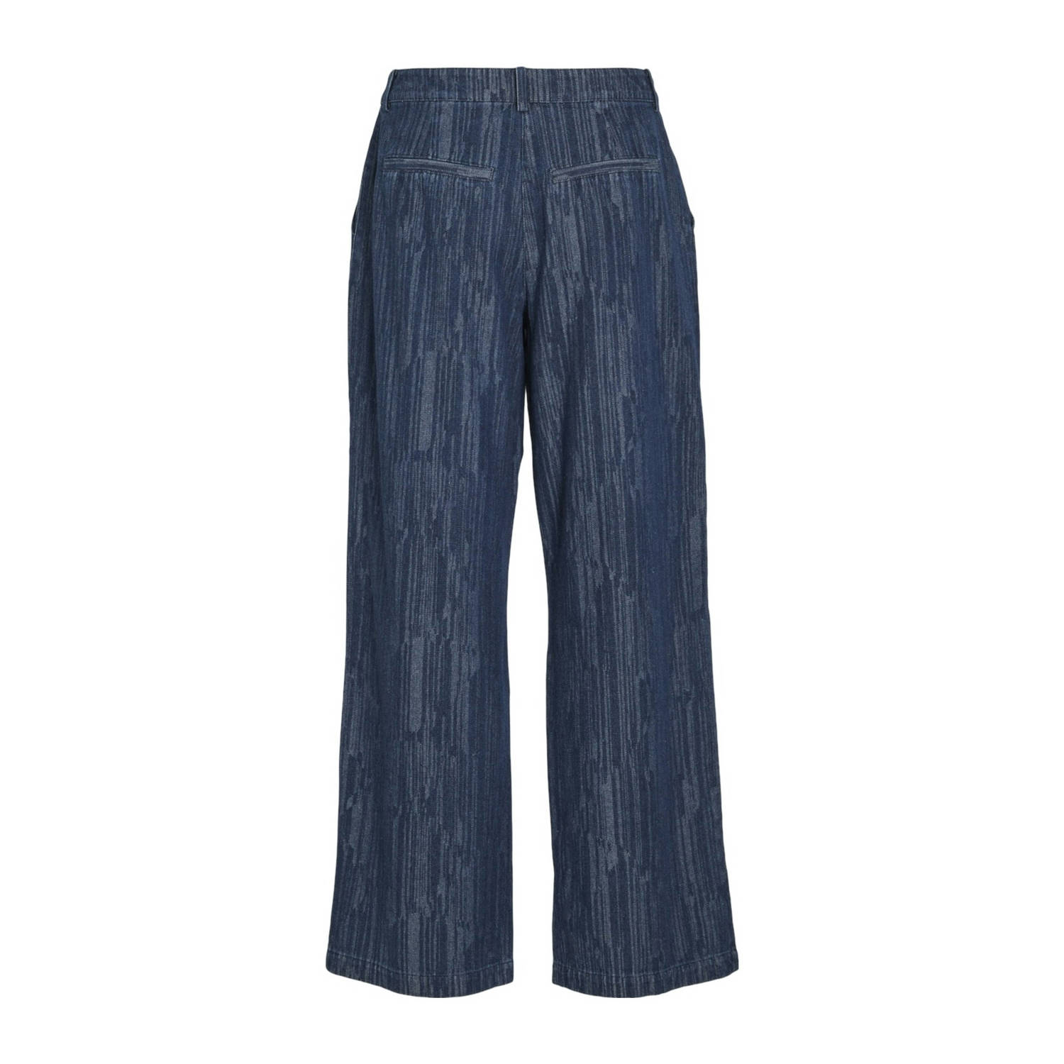 VILA straight fit broek VIZEST met all over print medium blue denim