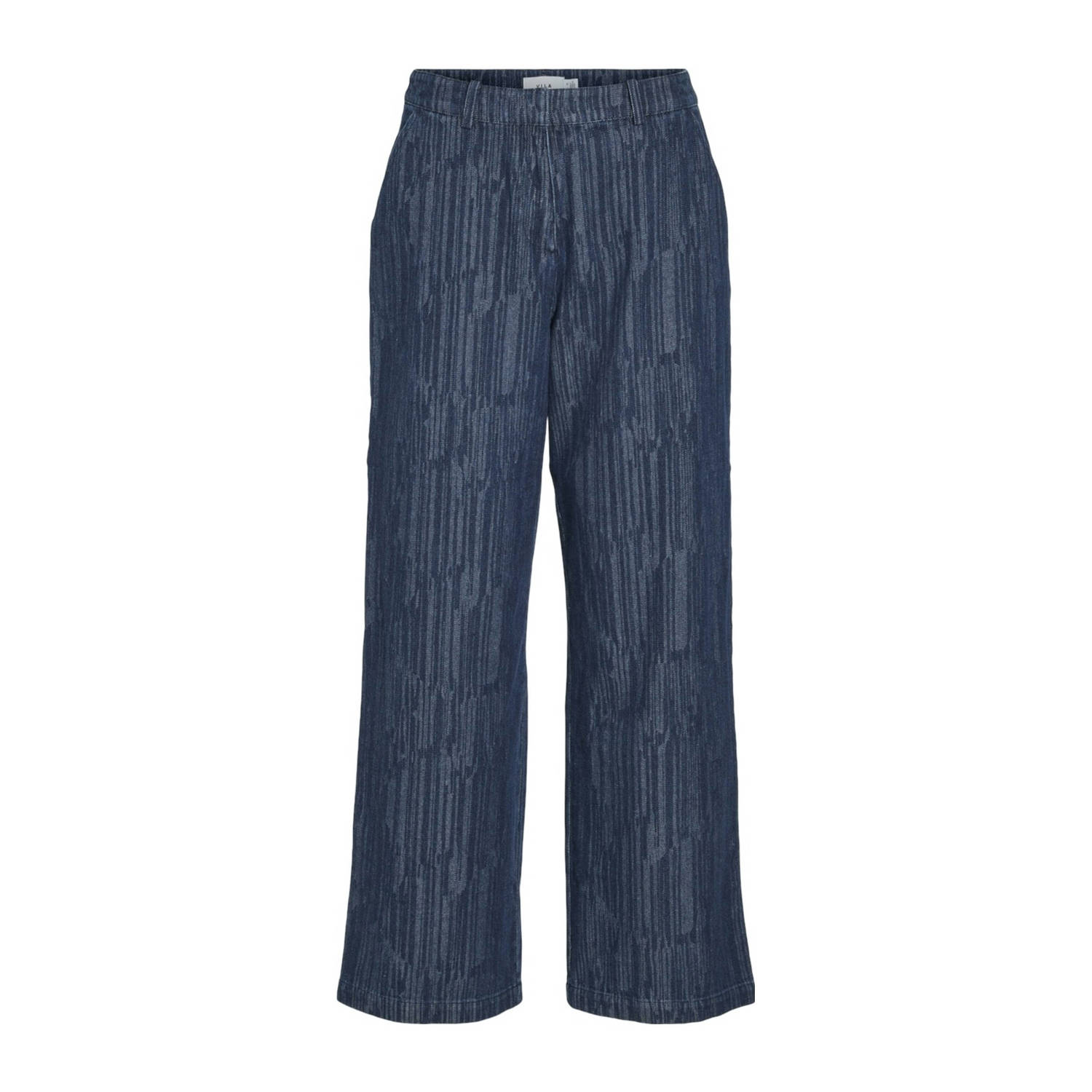 VILA straight fit broek VIZEST met all over print medium blue denim