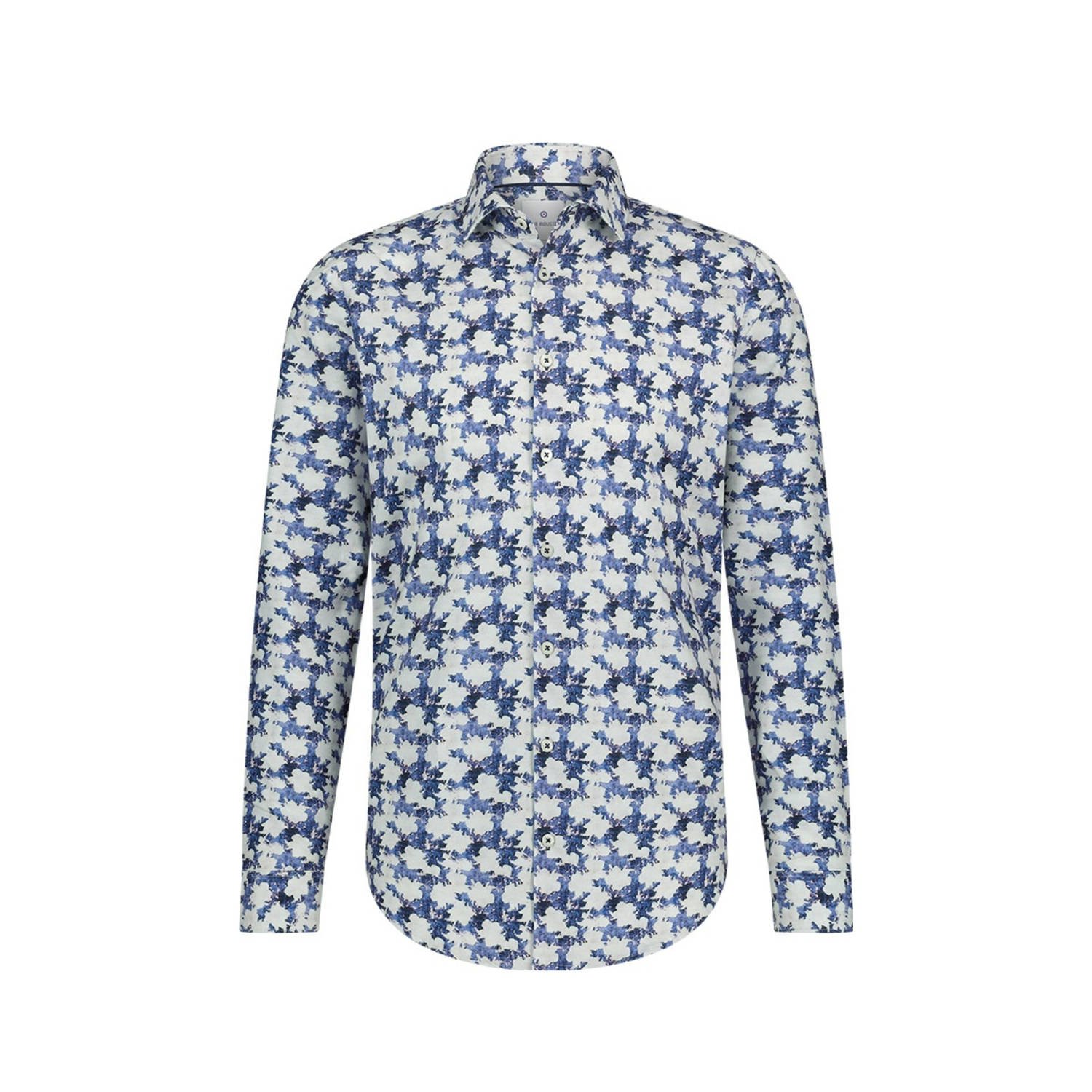 Blue Industry slim fit overhemd met all over print blauw