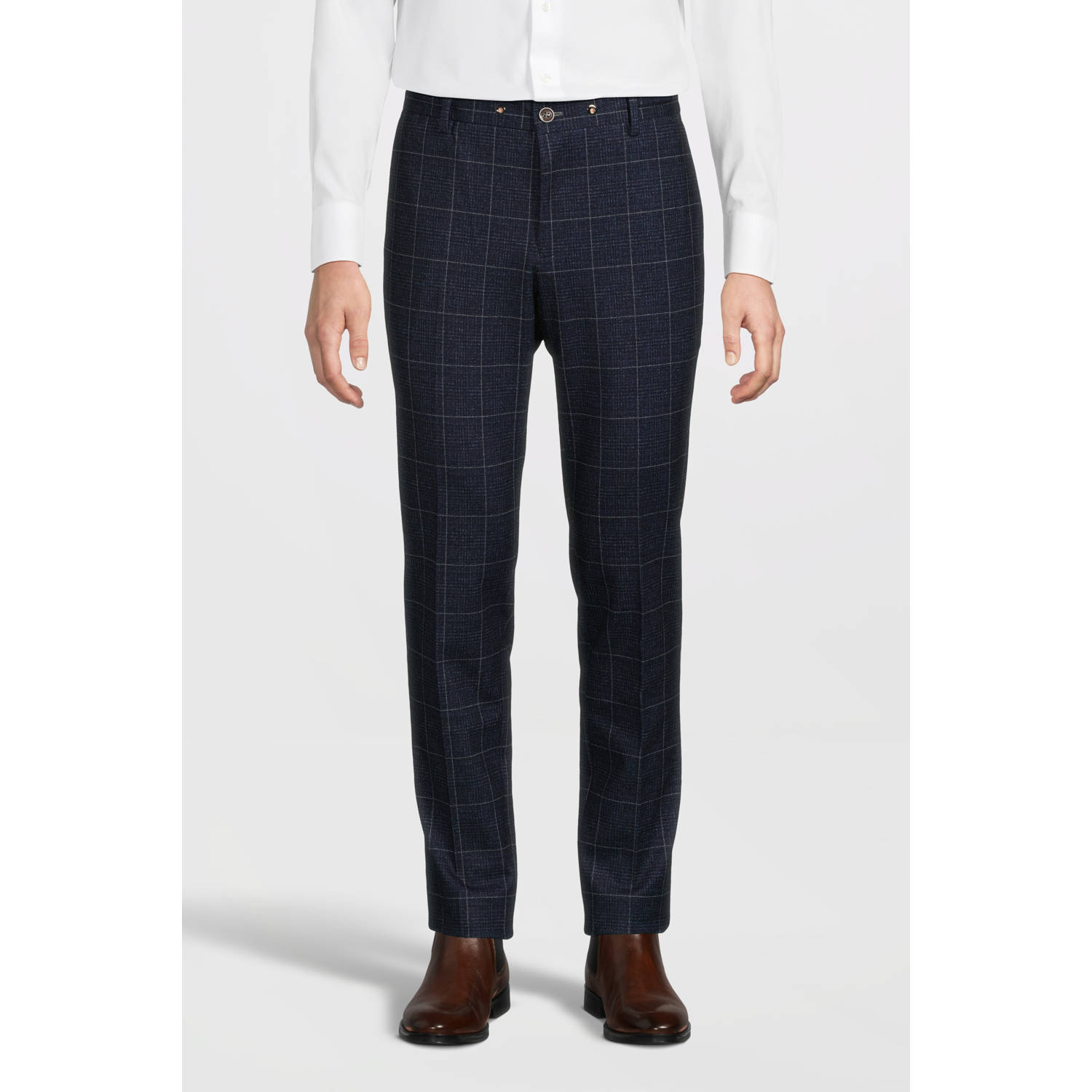 Blue Industry geruite regular fit chino navy