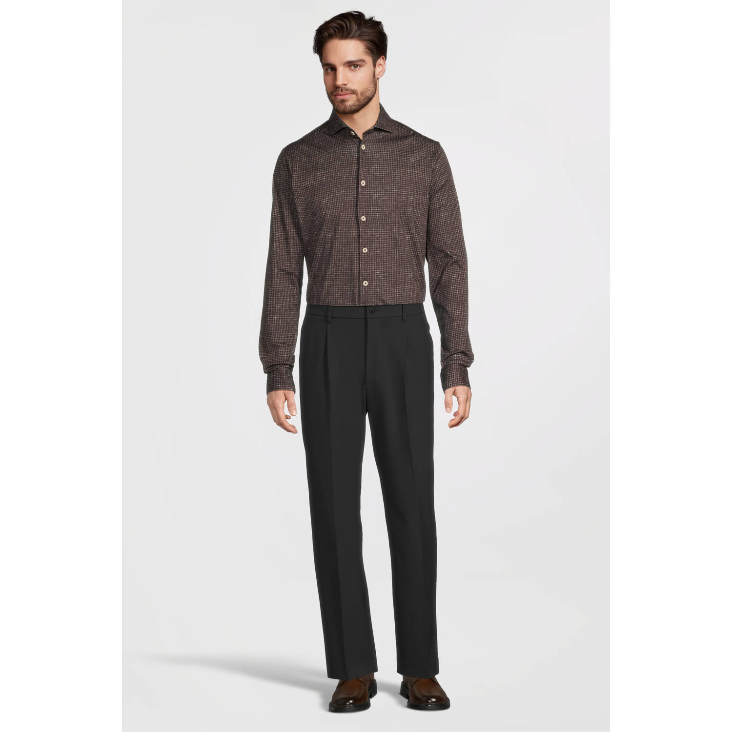 Blue Industry slim fit overhemd met all over print bruin