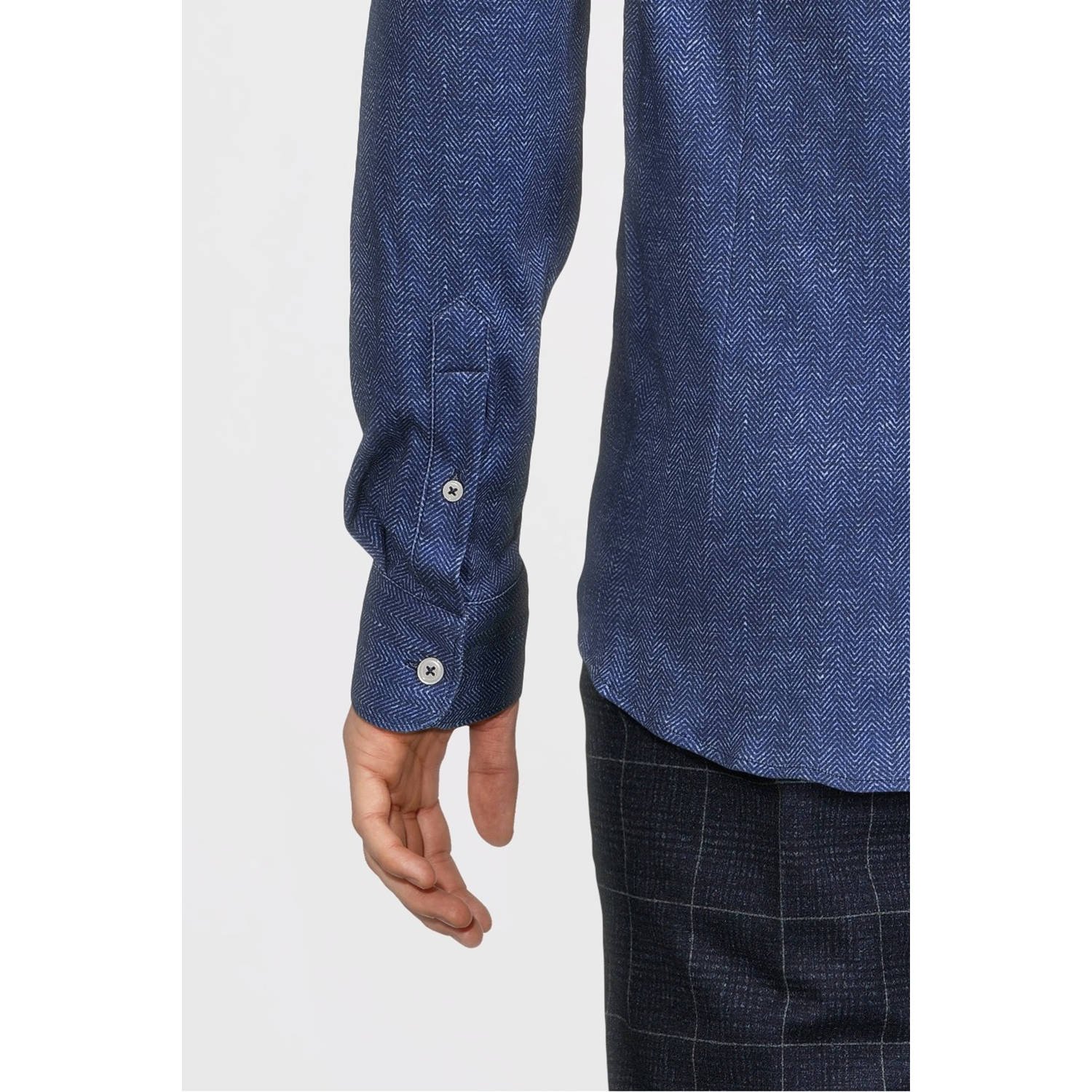 Blue Industry slim fit overhemd met all over print kobalt