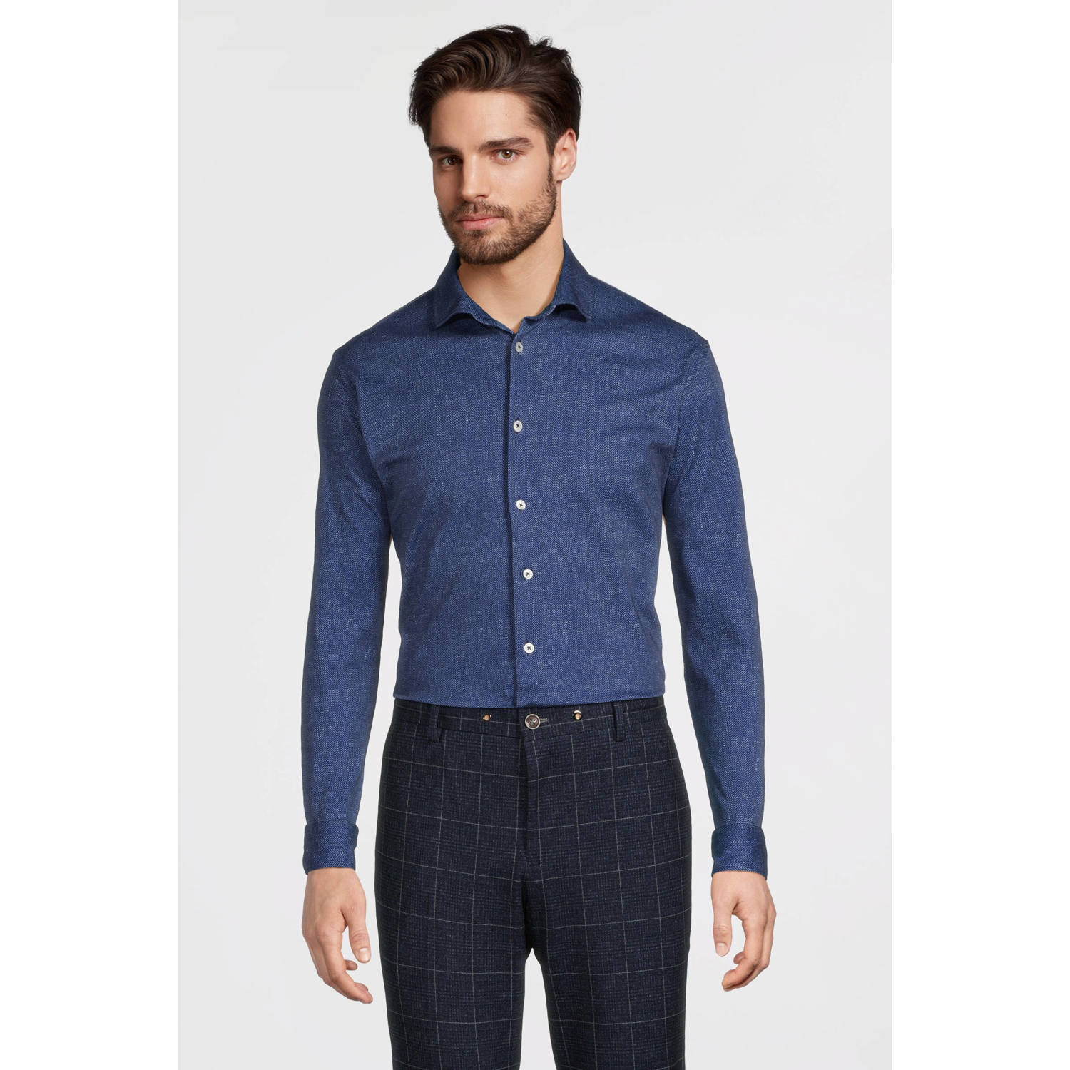 Blue Industry slim fit overhemd met all over print kobalt