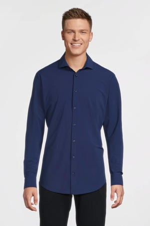 slim fit strijkvrij overhemd blauw
