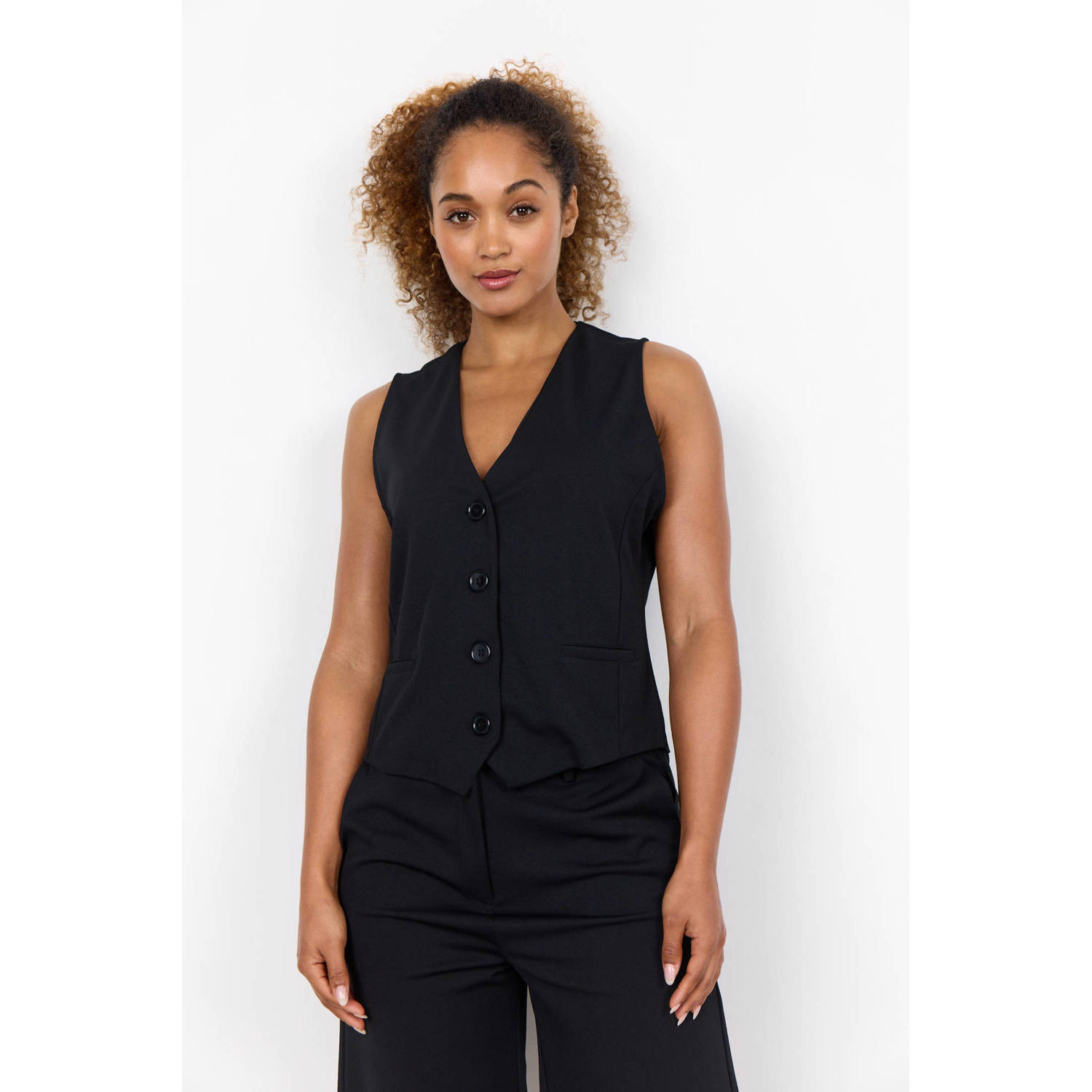 Soyaconcept Moderne V-hals Gilet met Zakken Black Dames
