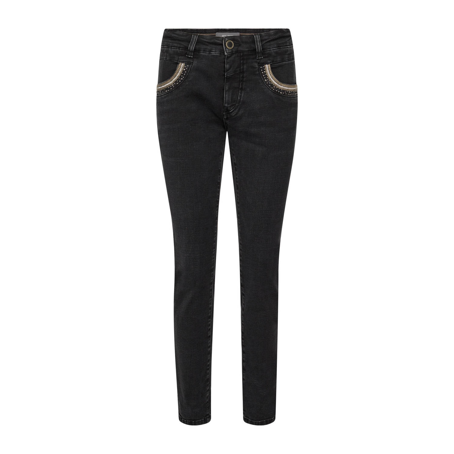 MOS MOSH Rock'n'Roll Geïnspireerde Zwarte Jeans met Geborduurde Details Black Dames