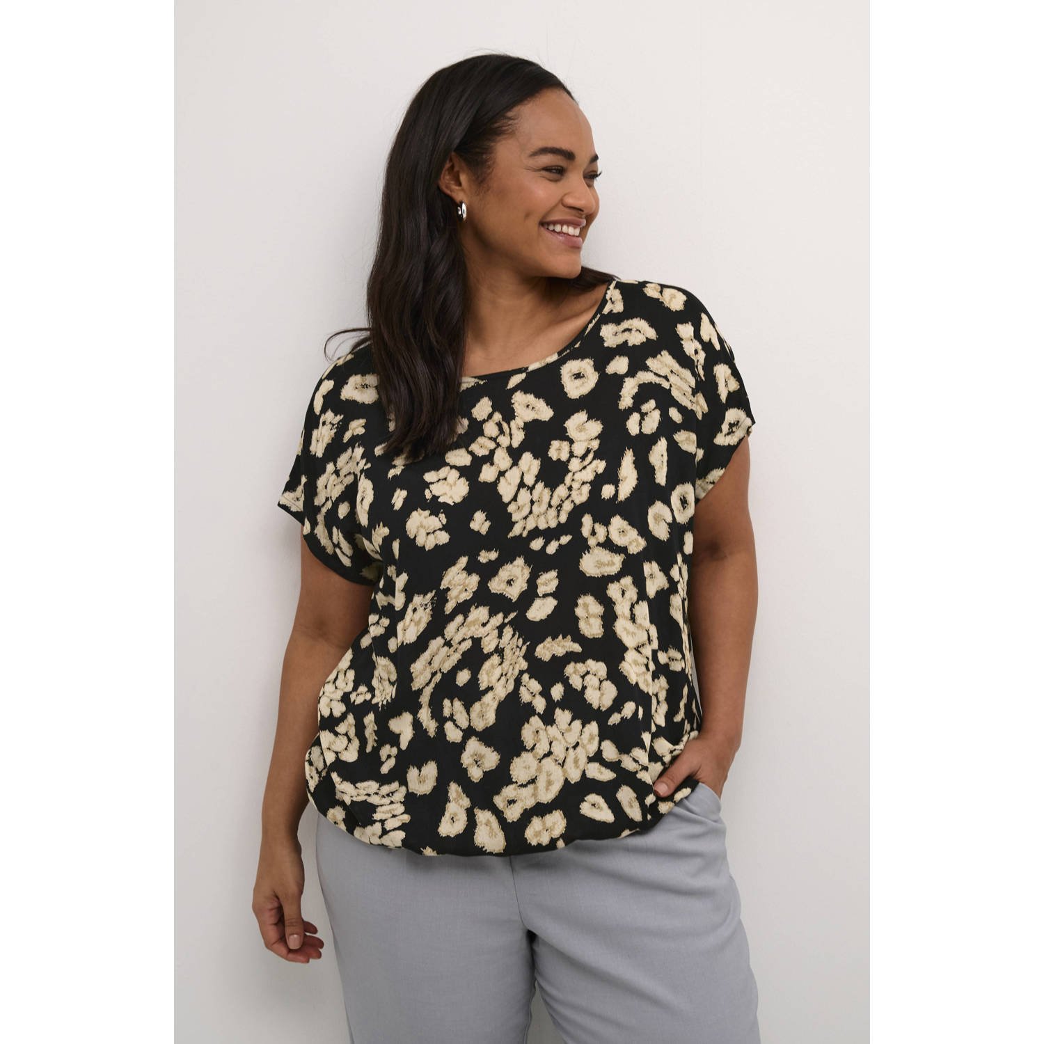 Kaffe Curve top KCbella met panterprint zwart