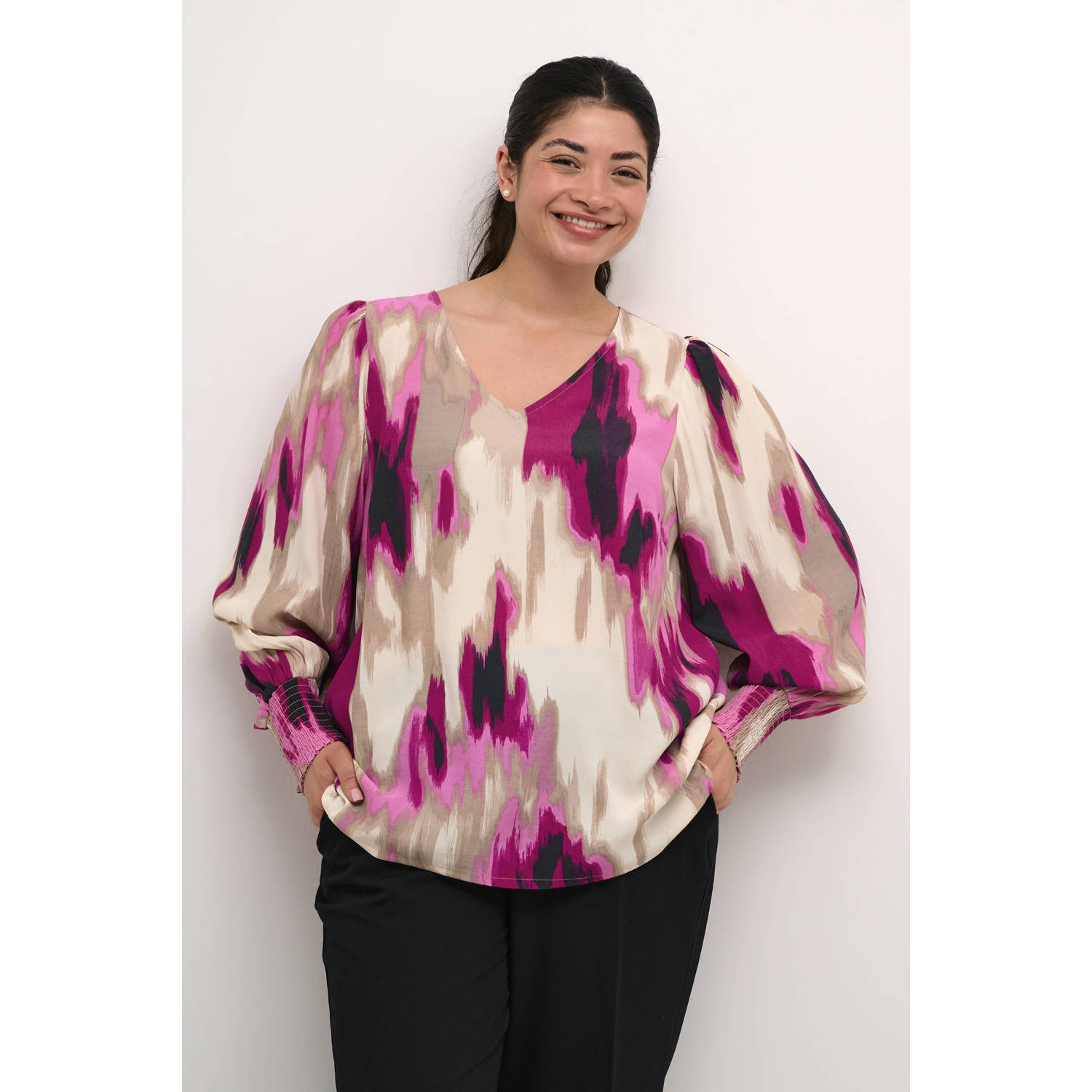 Kaffe Curve top KCalona met all over print roze beige