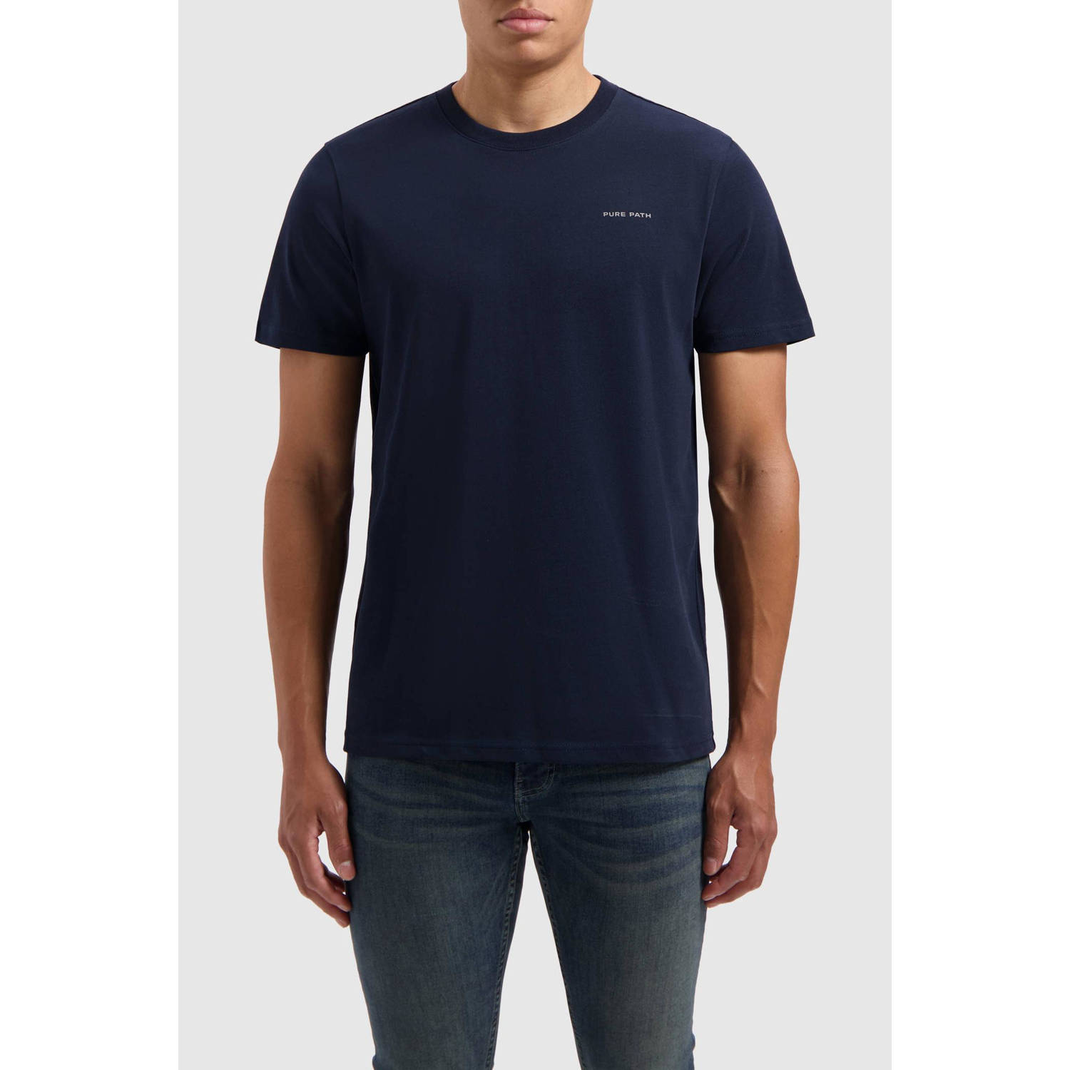 PURE PATH Heren Polo's & T-shirts Regular Fit T-shirts Crewneck Ss103 Donkerblauw