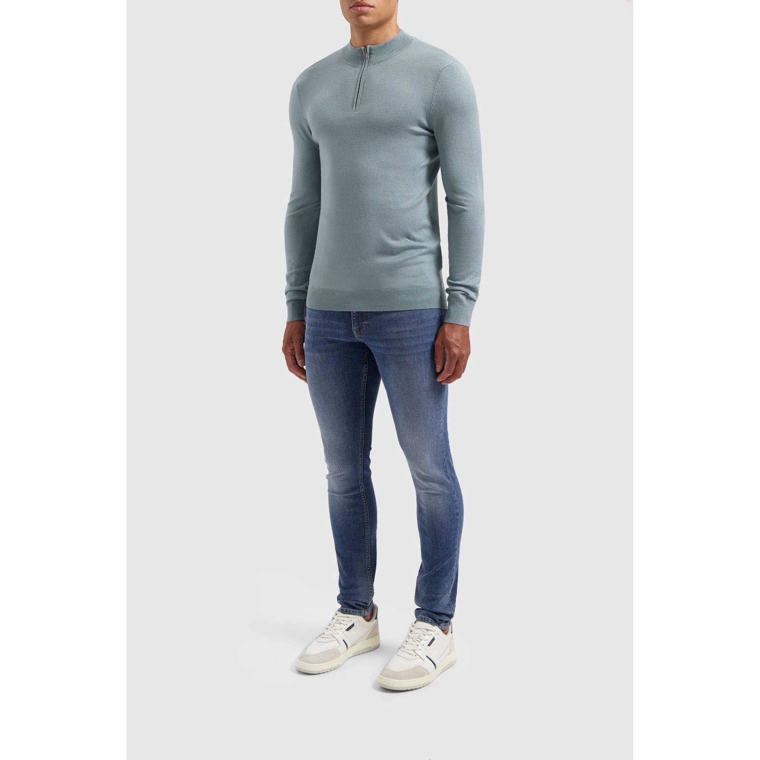 PURE PATH Heren Truien & Vesten Regular Fit Knitwear Halfzip803 Blauw