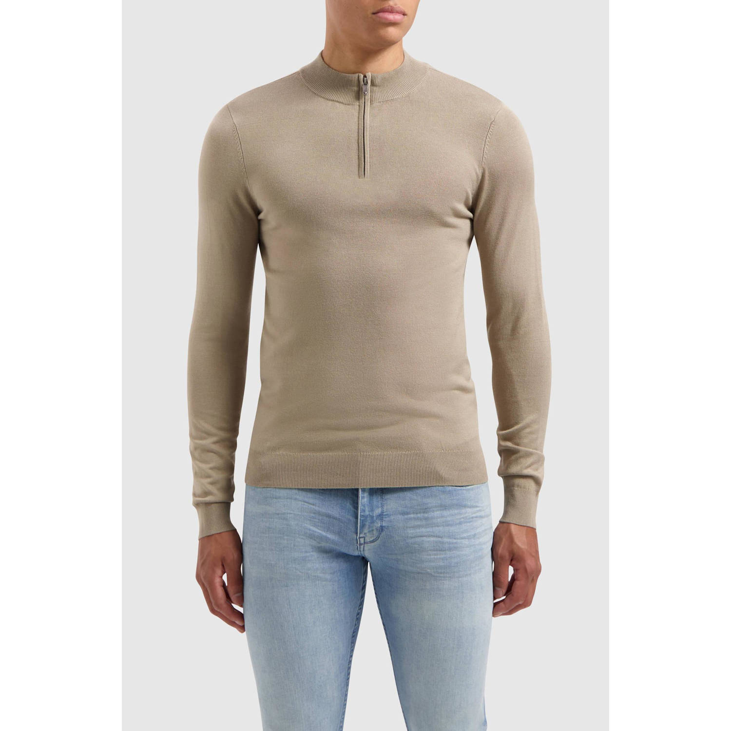 PURE PATH Heren Truien & Vesten Essential Knitwear Halfzip Sweater Taupe