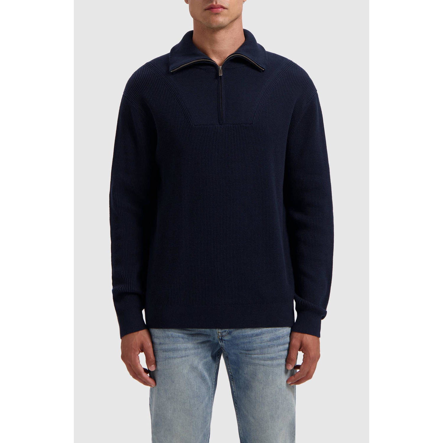 PURE PATH Heren Truien & Vesten Loose Fit Knitwear Halfzip818 Donkerblauw