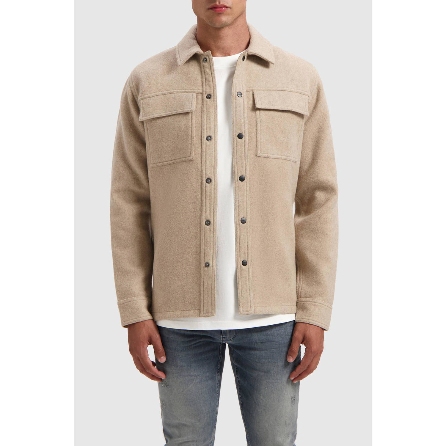 Pure Path Heren Overshirt Regular Fit Stijlvol Shirt Beige Heren