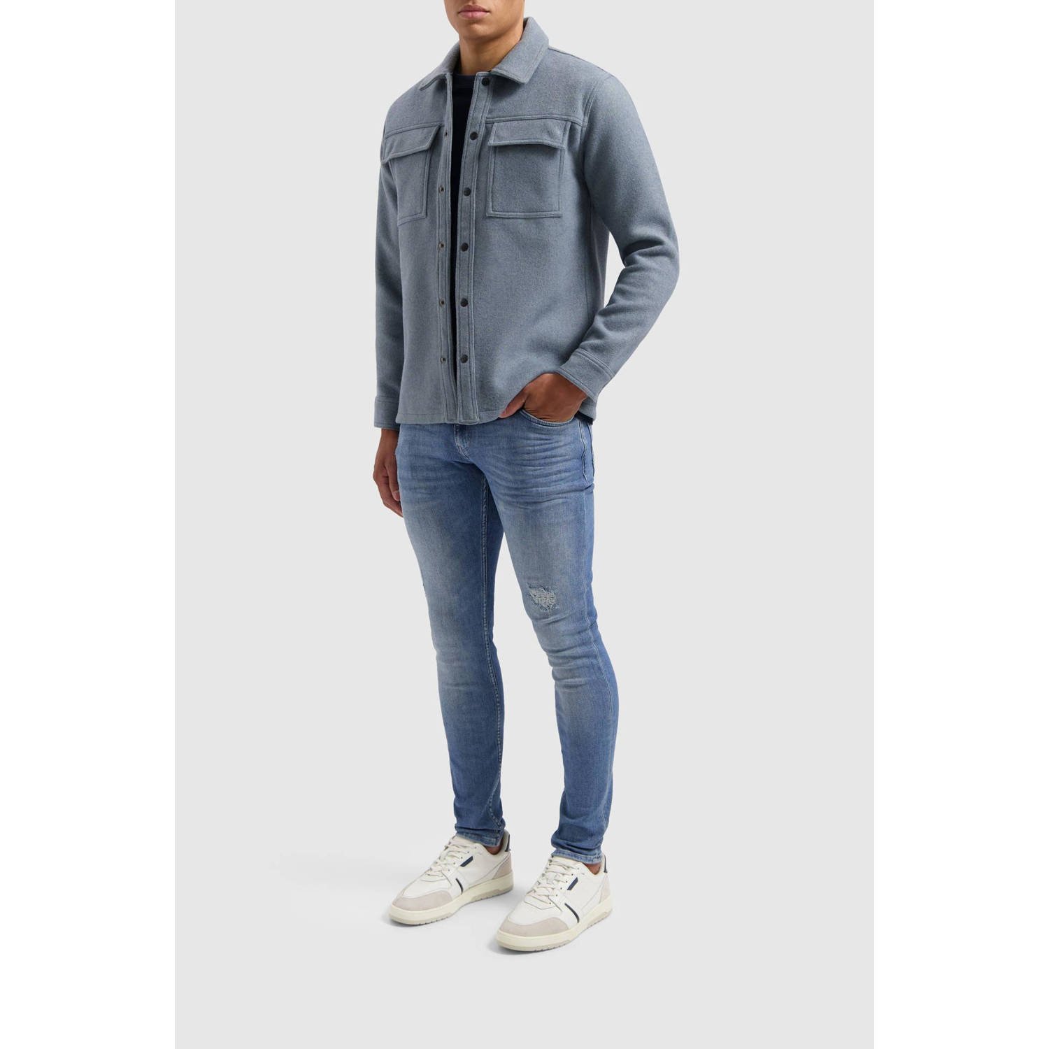 Pure Path overshirt met wol blauw