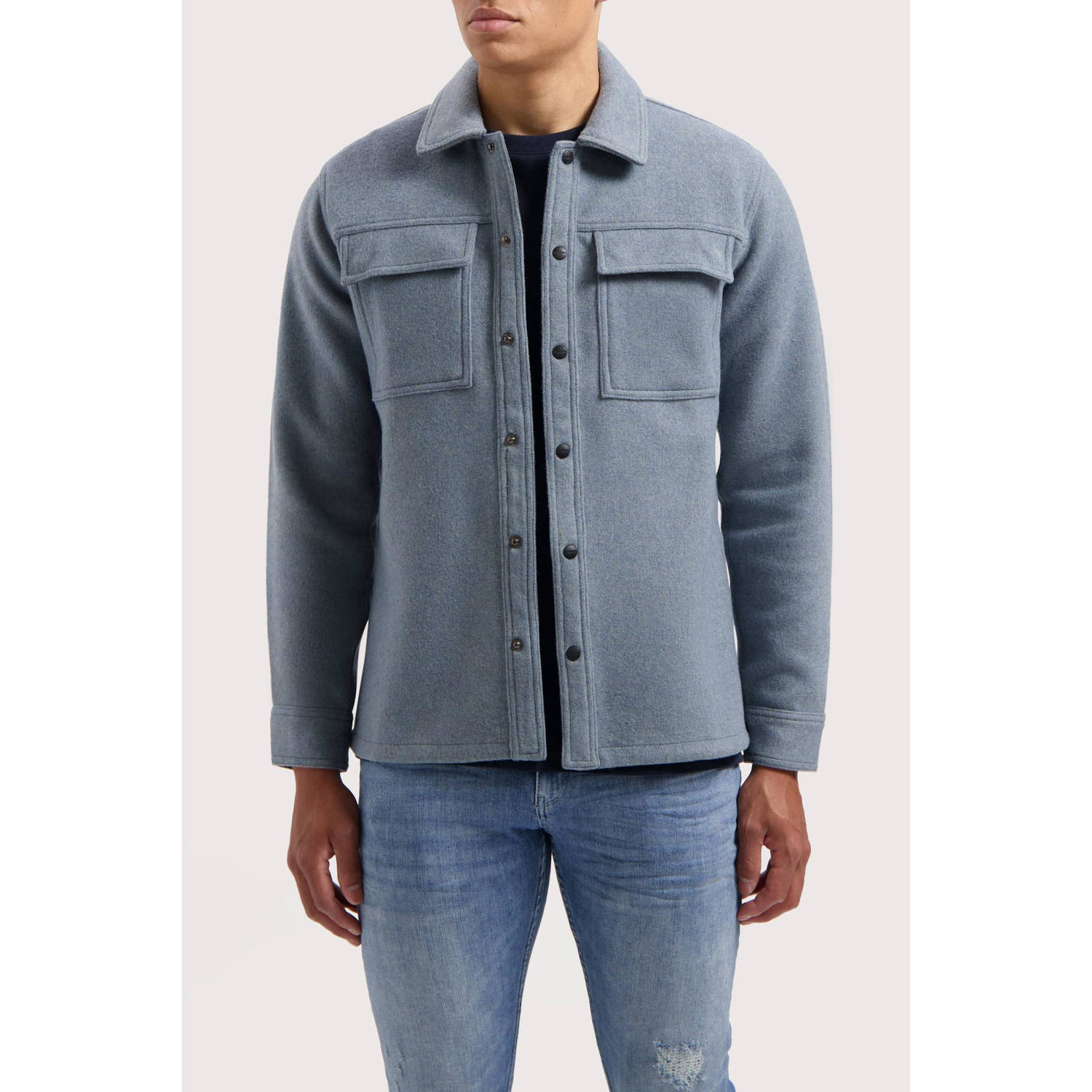 Pure Path overshirt met wol blauw
