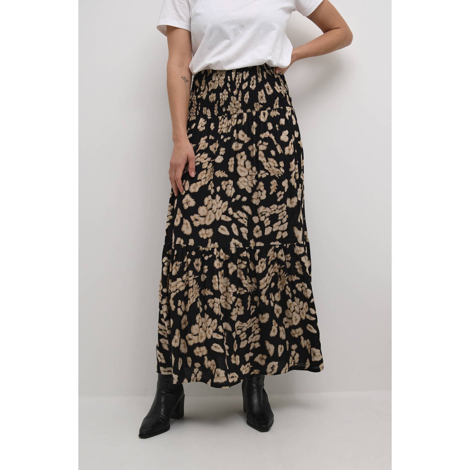 Kaffe maxi rok KAMAXI met panterprint zwart zand